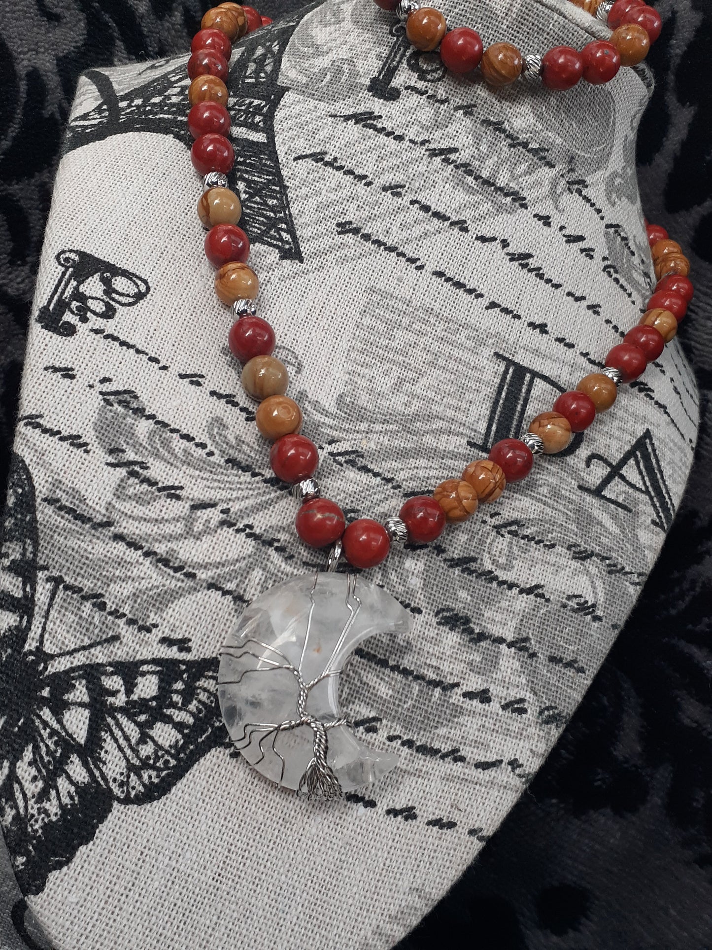 Jasper Quartz Moon Necklace Set 9in
