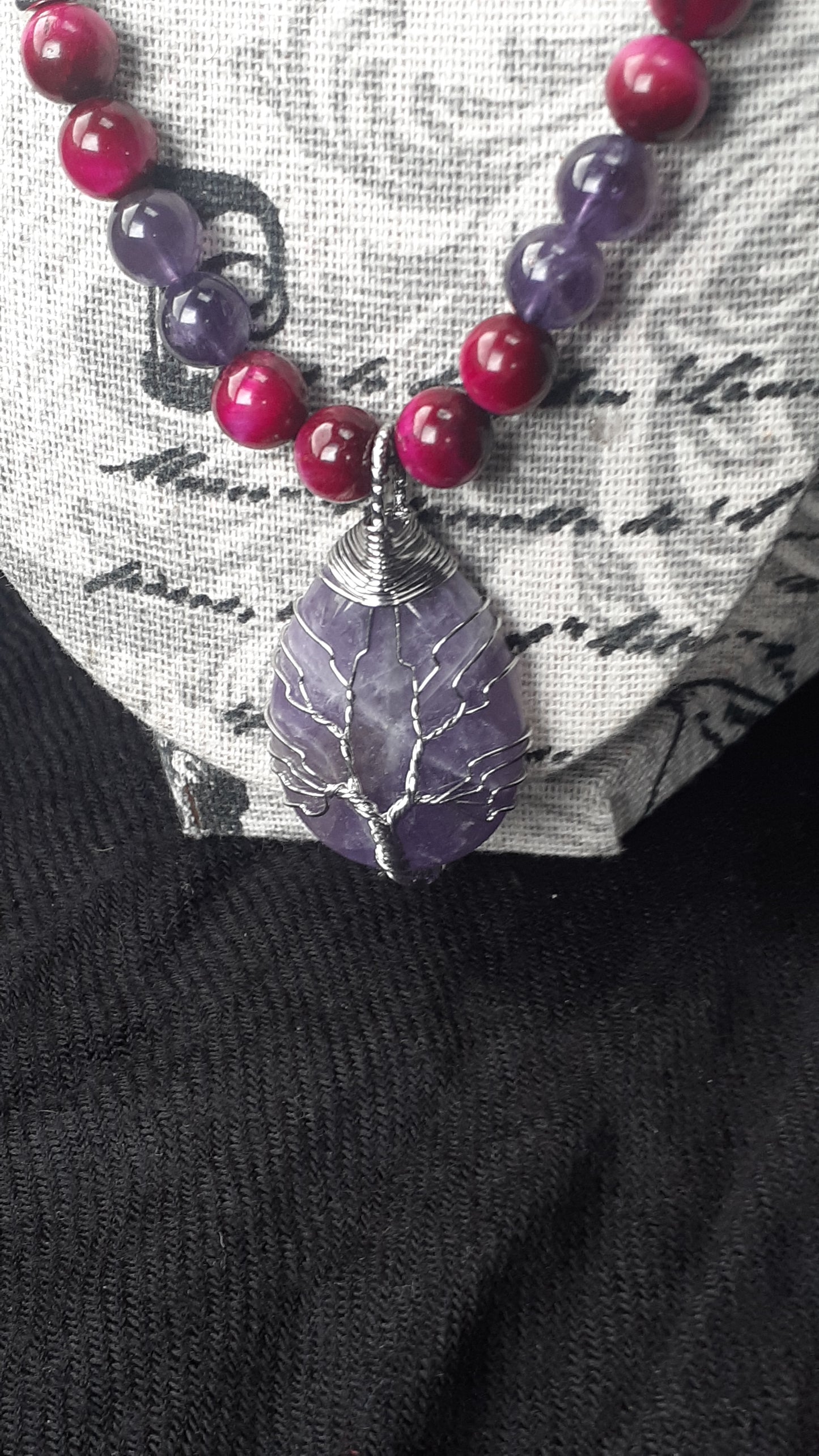 Amethyst Droplet Magenta Necklace Set 10in