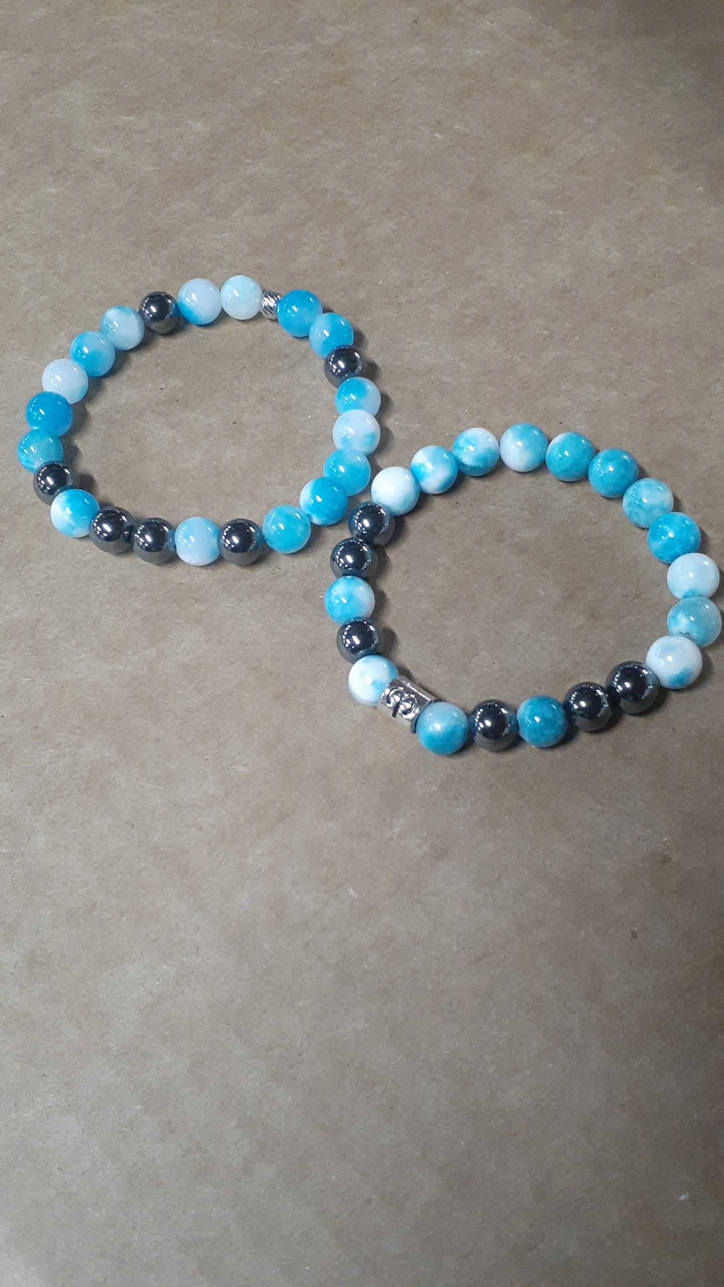 Aries Blue Jade Hematite Stretch Bracelet Set