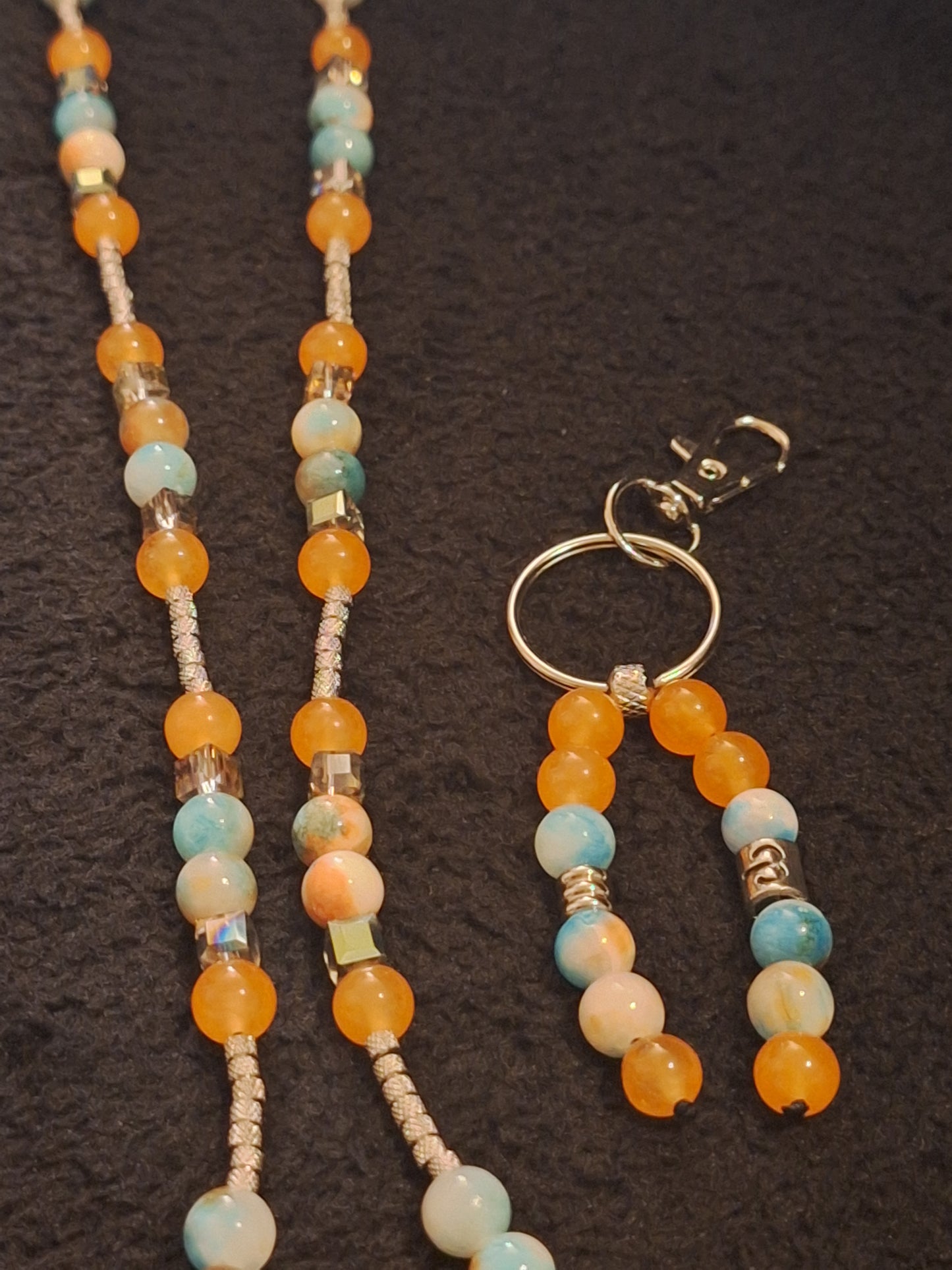 Aries Blue / Orange Chalcedony 2 Piece Lanyard and Keybead Set Jade