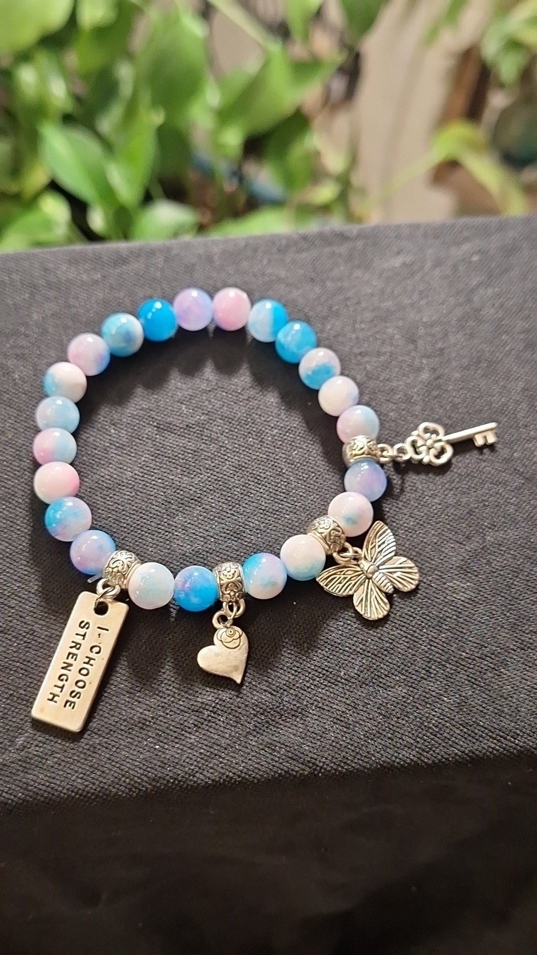 Blue/Pink Jade Charm Bracelet