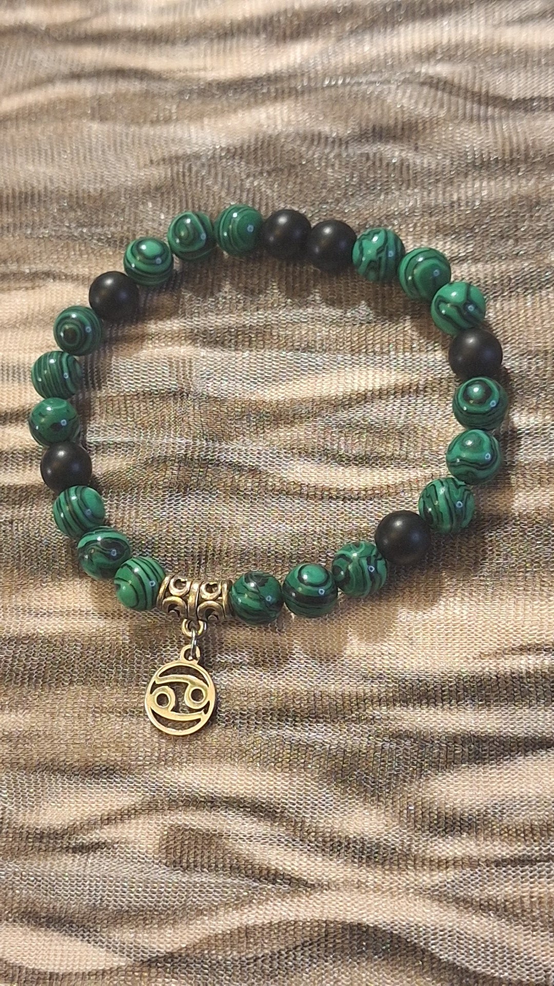 Cancer Malachite and Onyx Stretch Bracelet