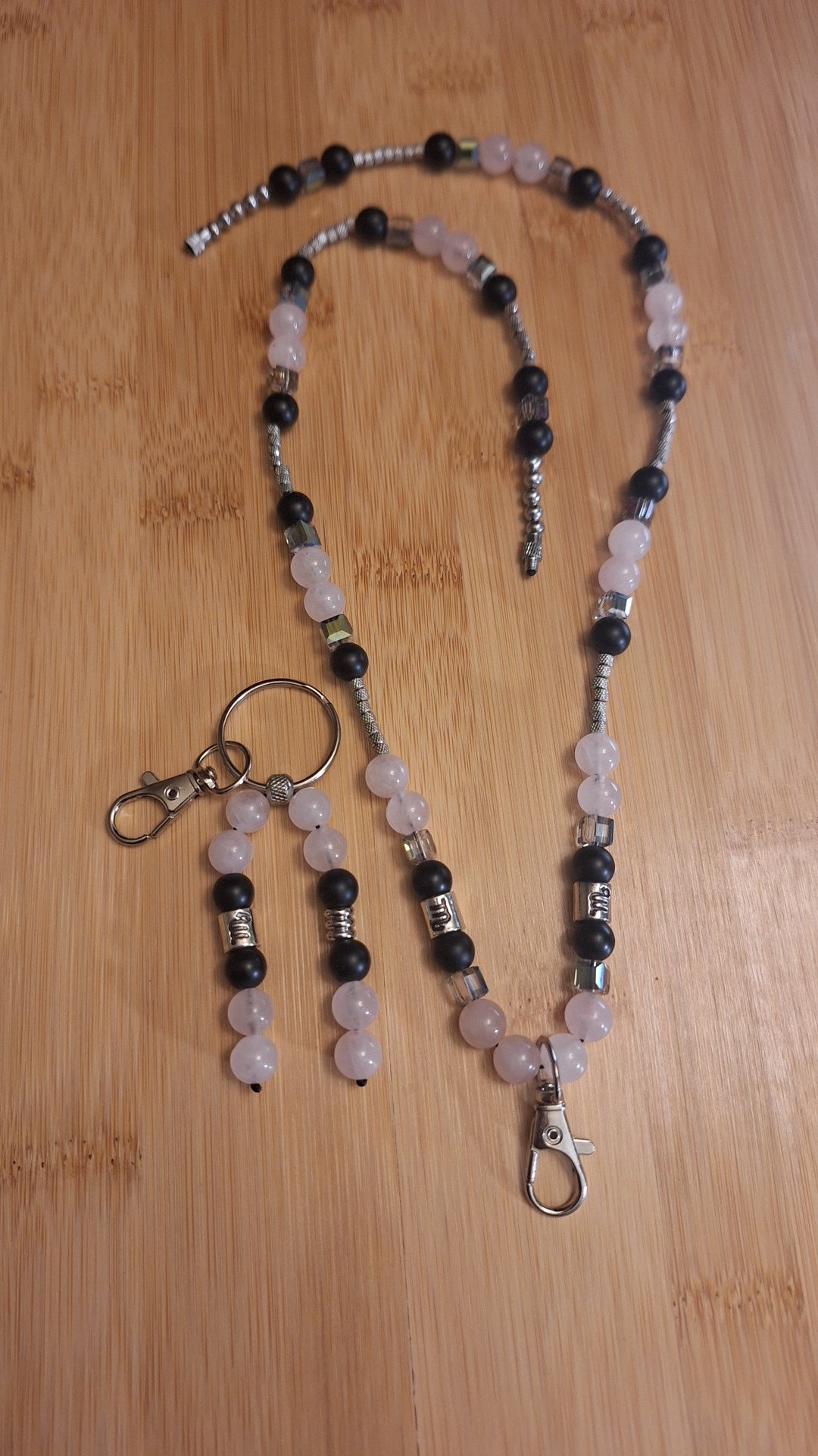 Scorpio Rose Quartz Onyx Lanyard and Keybead 2pc Set