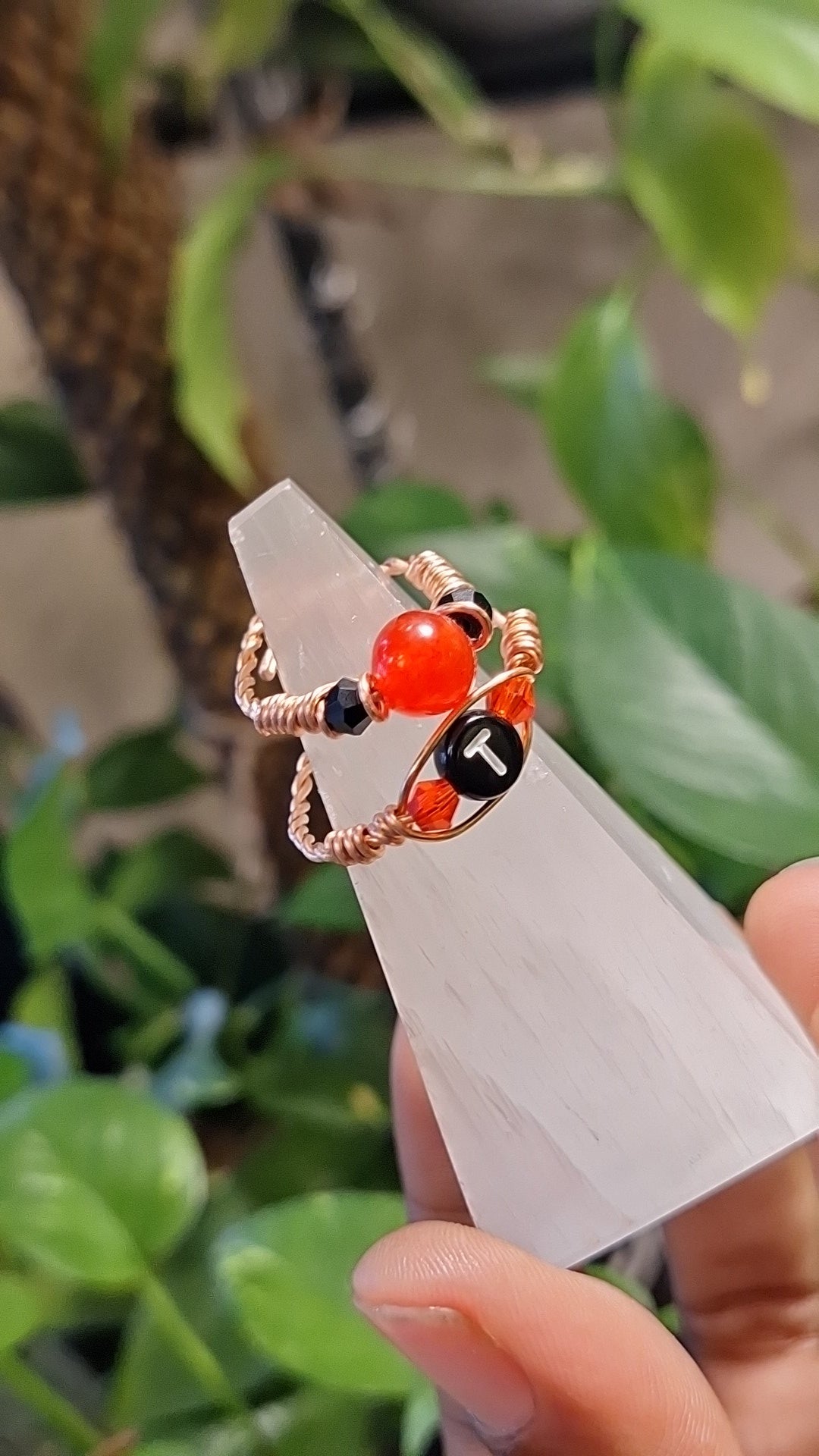 Alphabet Stone 2pc Adjustable Ring Set Carnelian