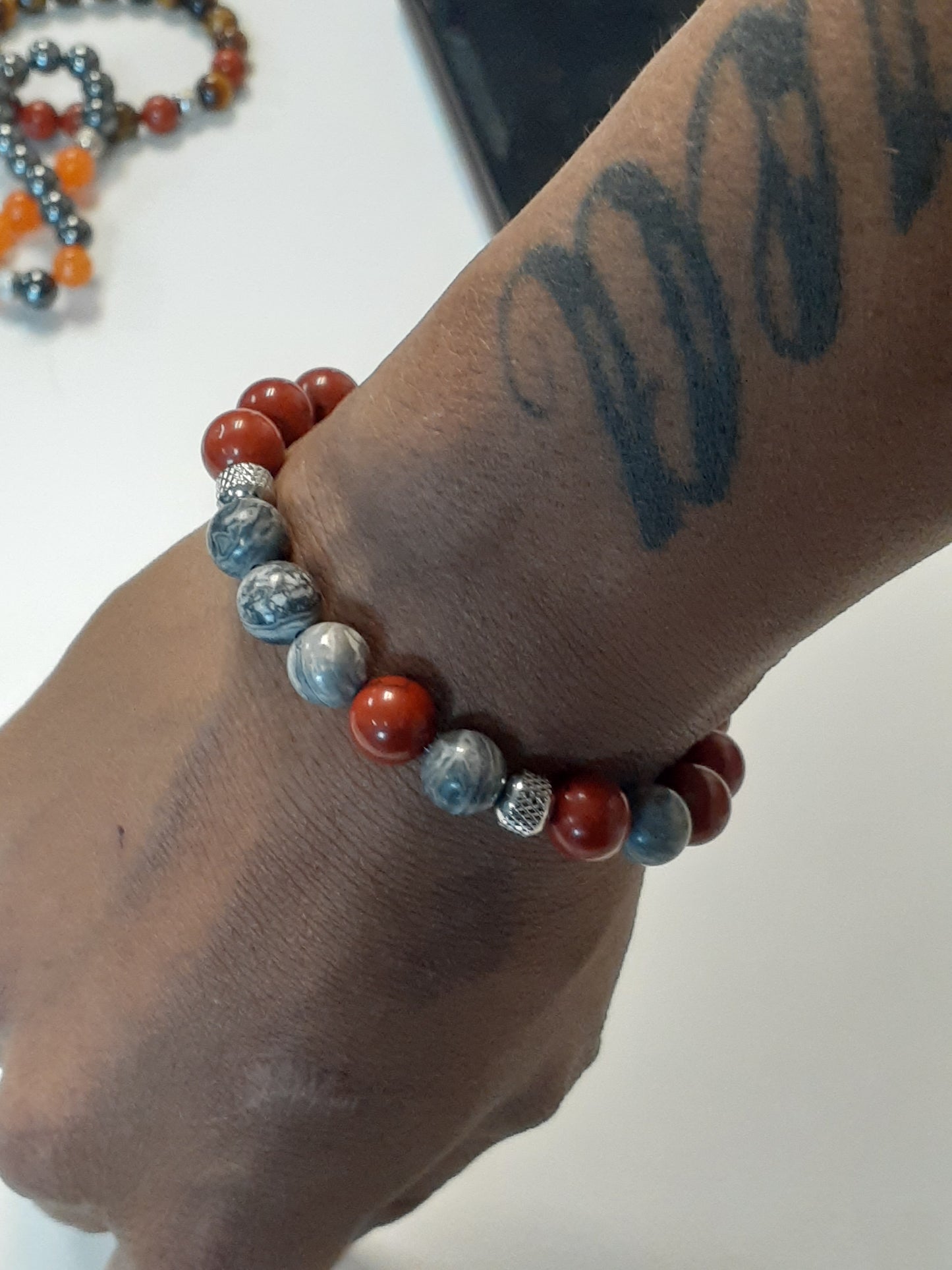 Red and Gray Jasper Stretch Bracelet