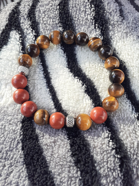 Tiger Eye and Red Jasper Natural Stone Stretch Bracelet