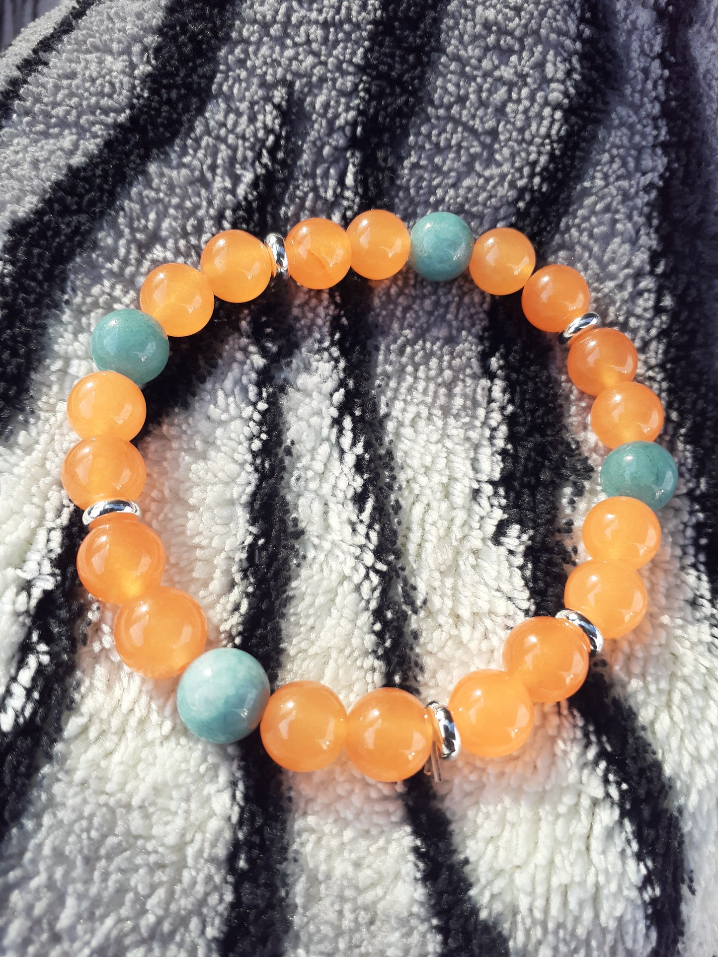 Orange Agate and Blue Chalcedony Stretch Bracelet