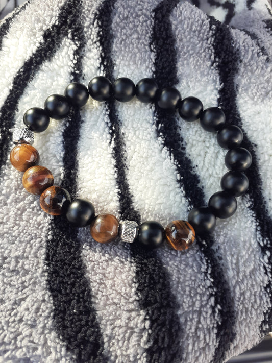 Tiger Eye and Black Onyx Stretch Bracelet