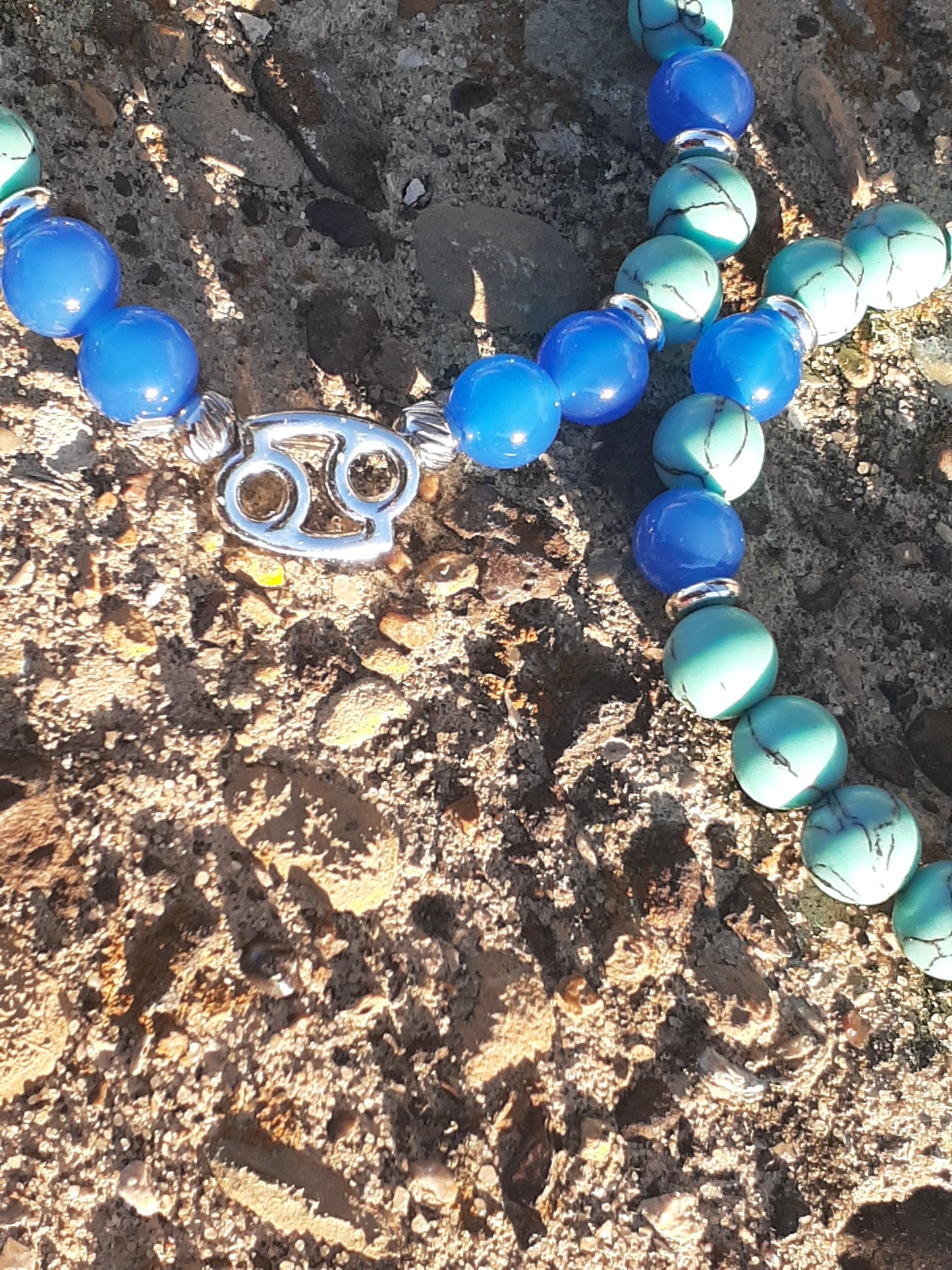 Turquoise Agate Cancer Stretch Bracelet Set