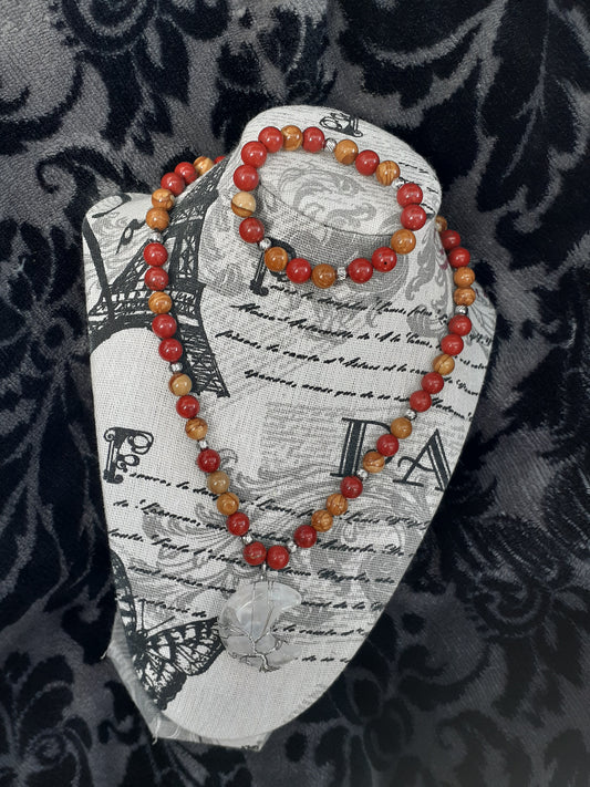 Jasper Quartz Moon Necklace Set 9in