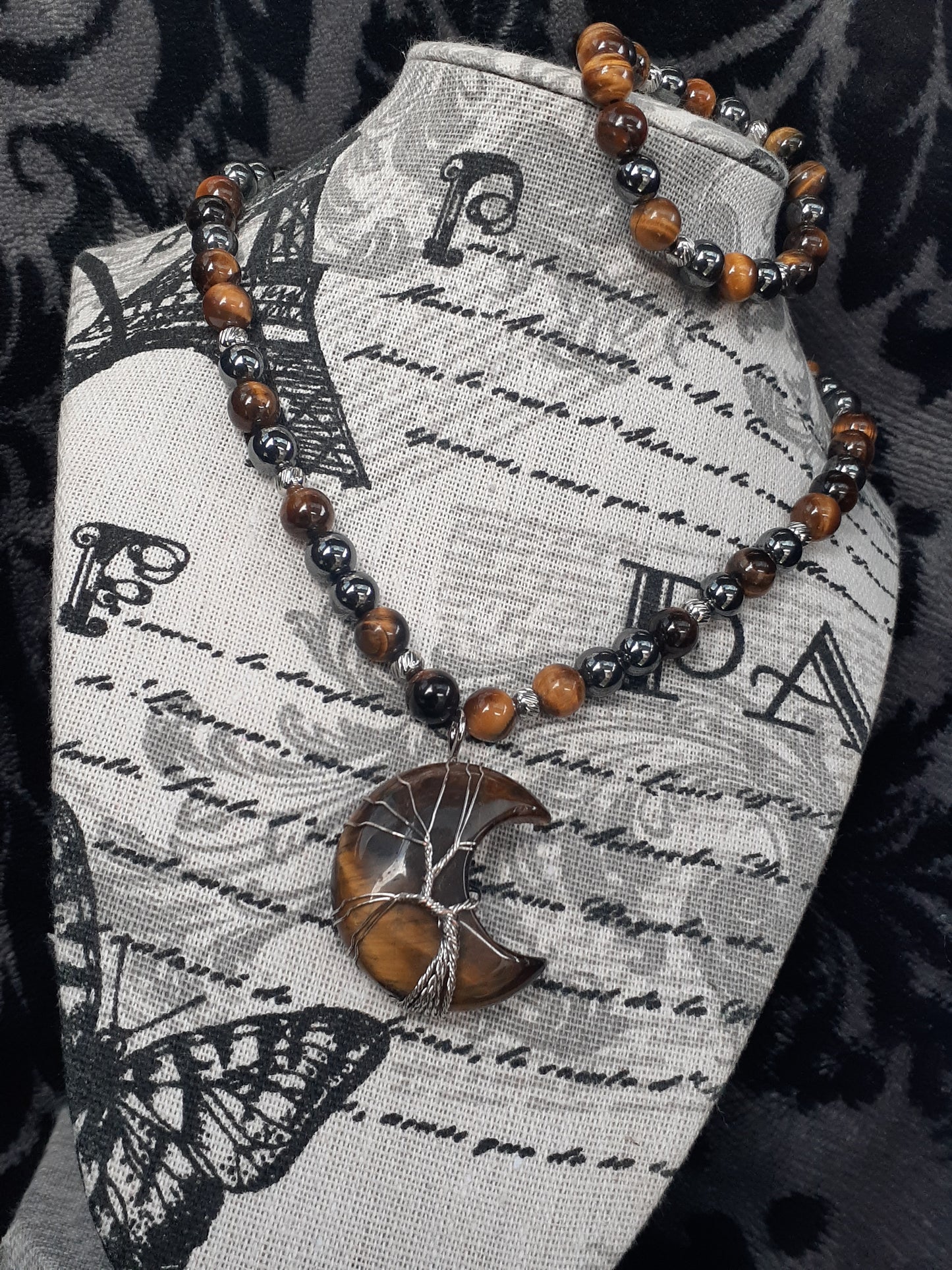 Tiger Eye Moon Necklace Set