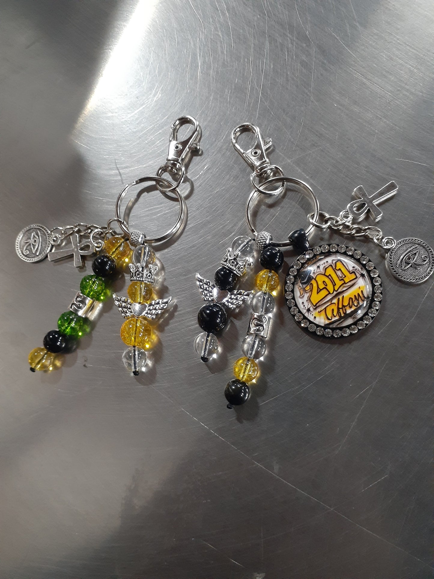 Custom Round Bezel Obsidian Guardian Keybeads With Charms