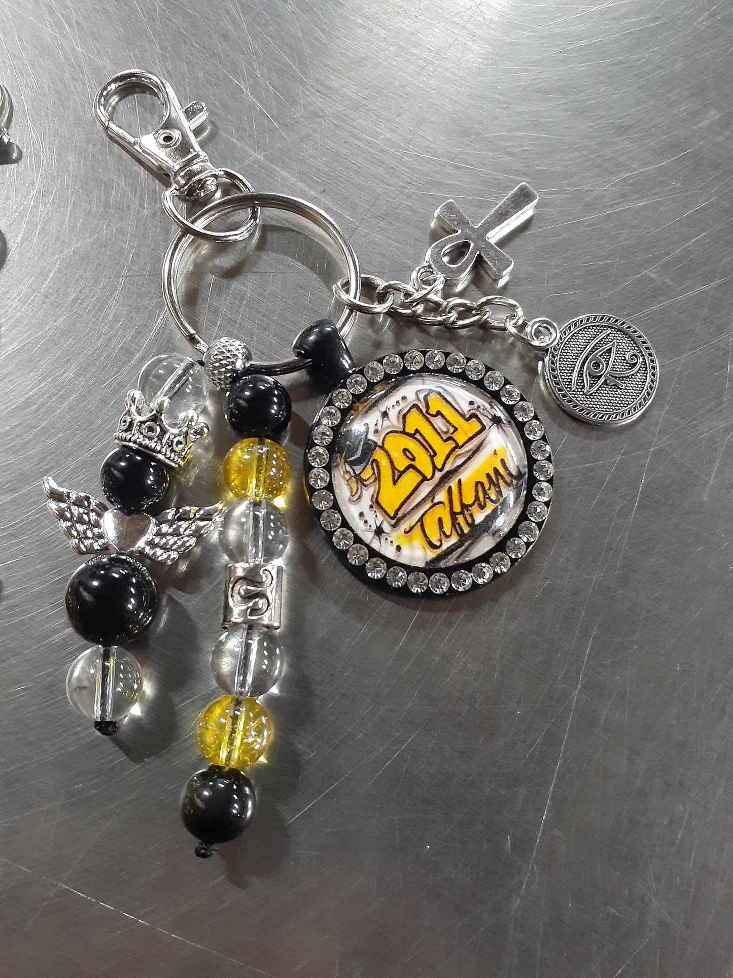 Custom Round Bezel Obsidian Guardian Keybeads With Charms