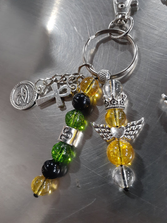 Leo Citrine Guardian Double Strand Keybeads Peridot Obsidian