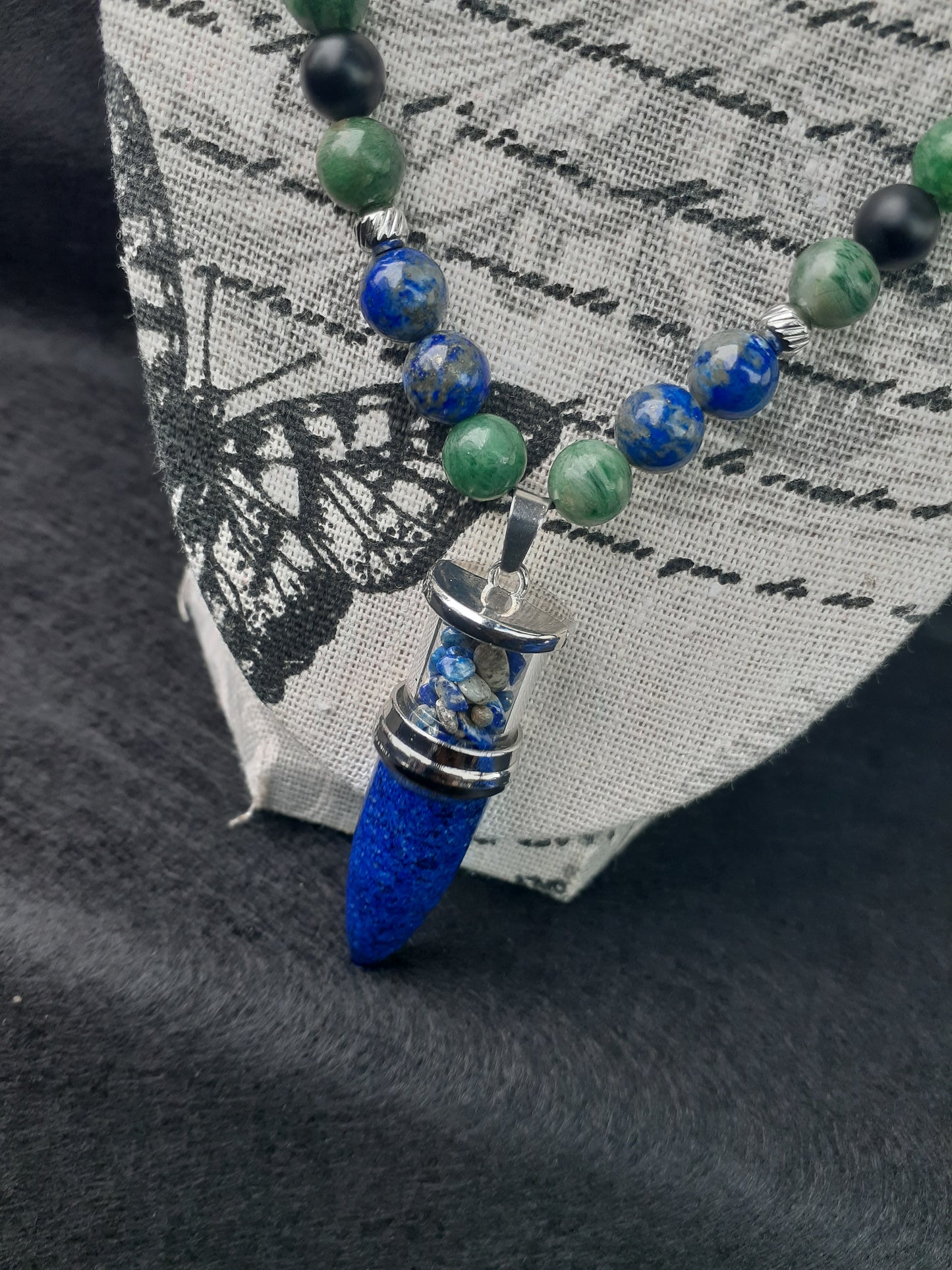 Lapis Lazuli Bullet Emerald Necklace Set 10in