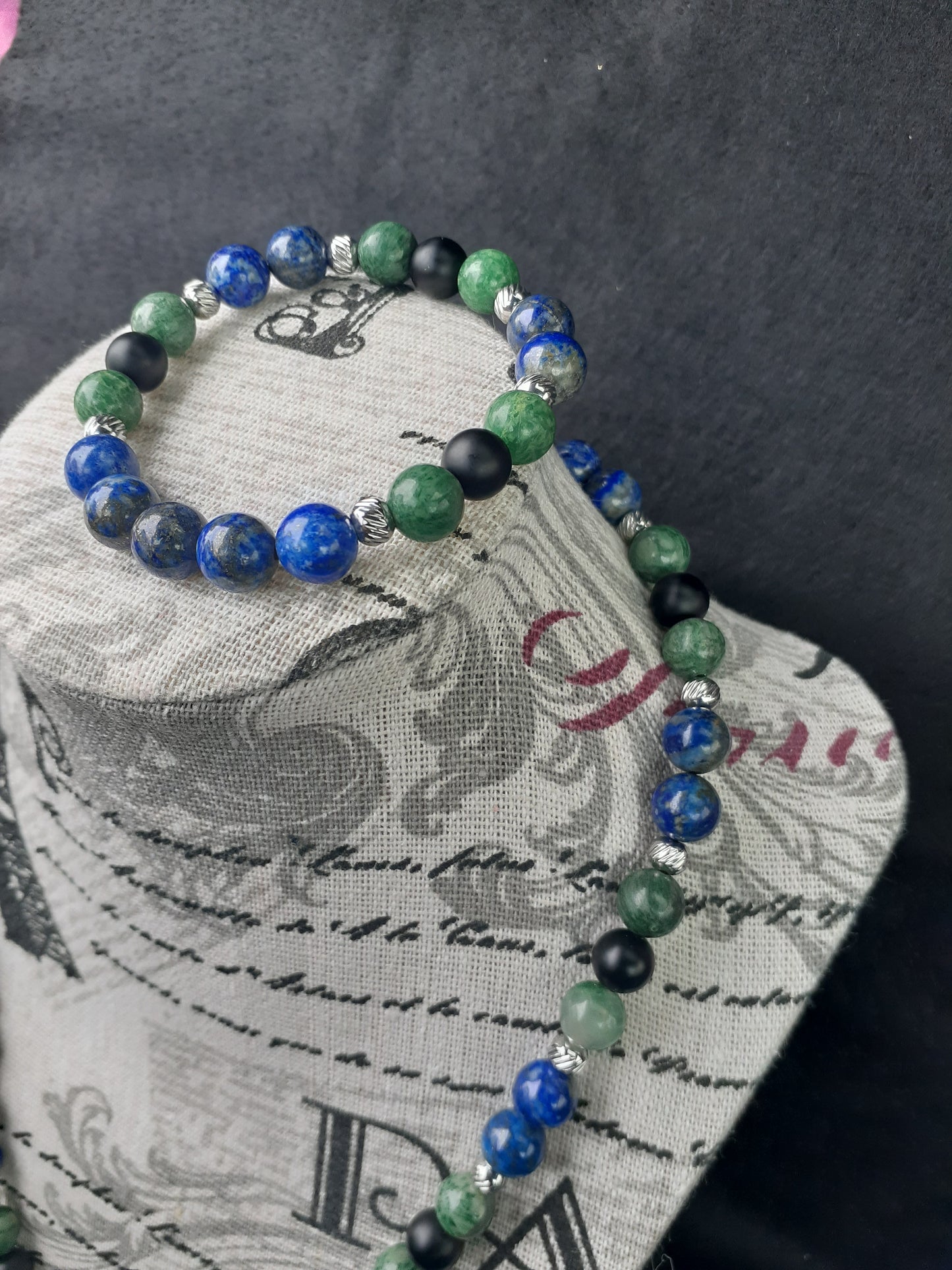 Lapis Lazuli Bullet Emerald Necklace Set 10in