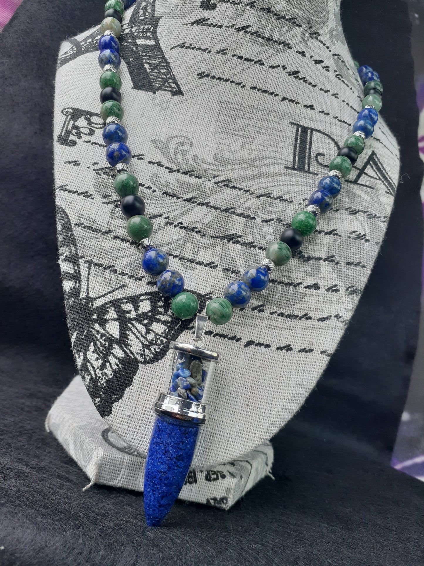 Lapis Lazuli Bullet Emerald Necklace Set 10in