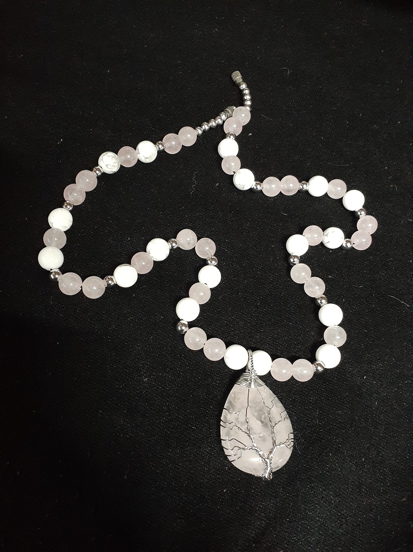 Rose Quartz Droplet Necklace Set 10in