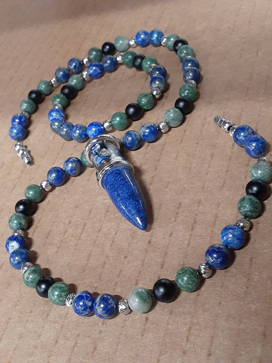 Lapis Lazuli Bullet Emerald Necklace Set 10in