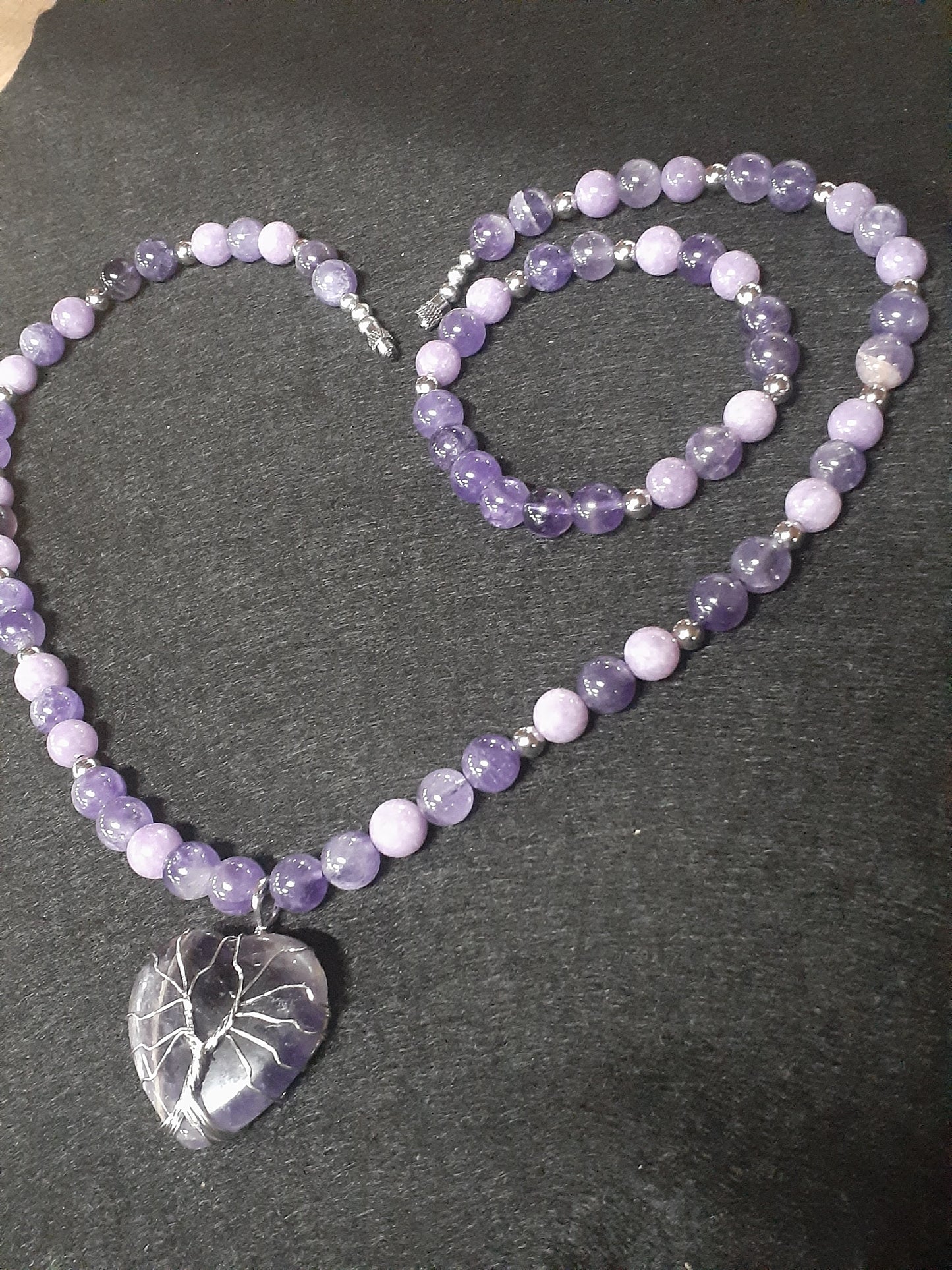 Amethyst Heart Necklace Set 10in