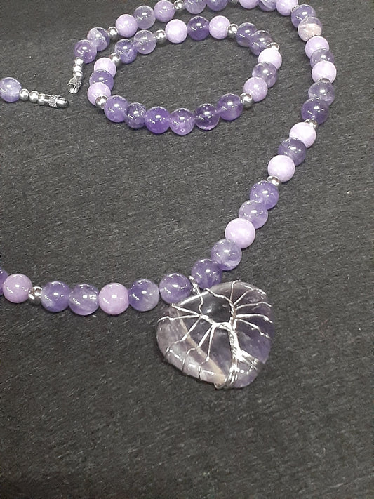 Amethyst Heart Necklace Set 10in