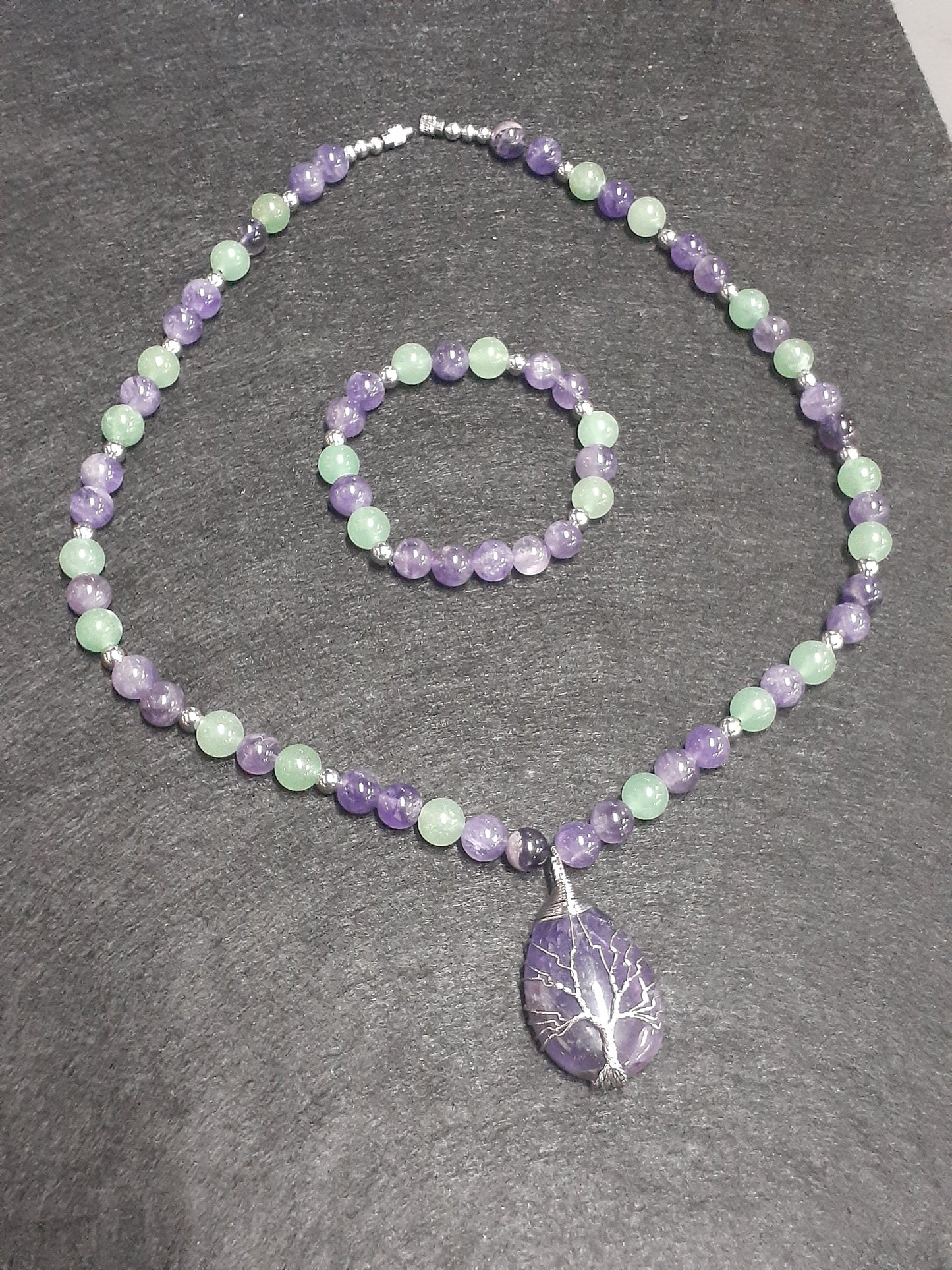 Amethyst Droplet Aventurine Necklace Set 10in