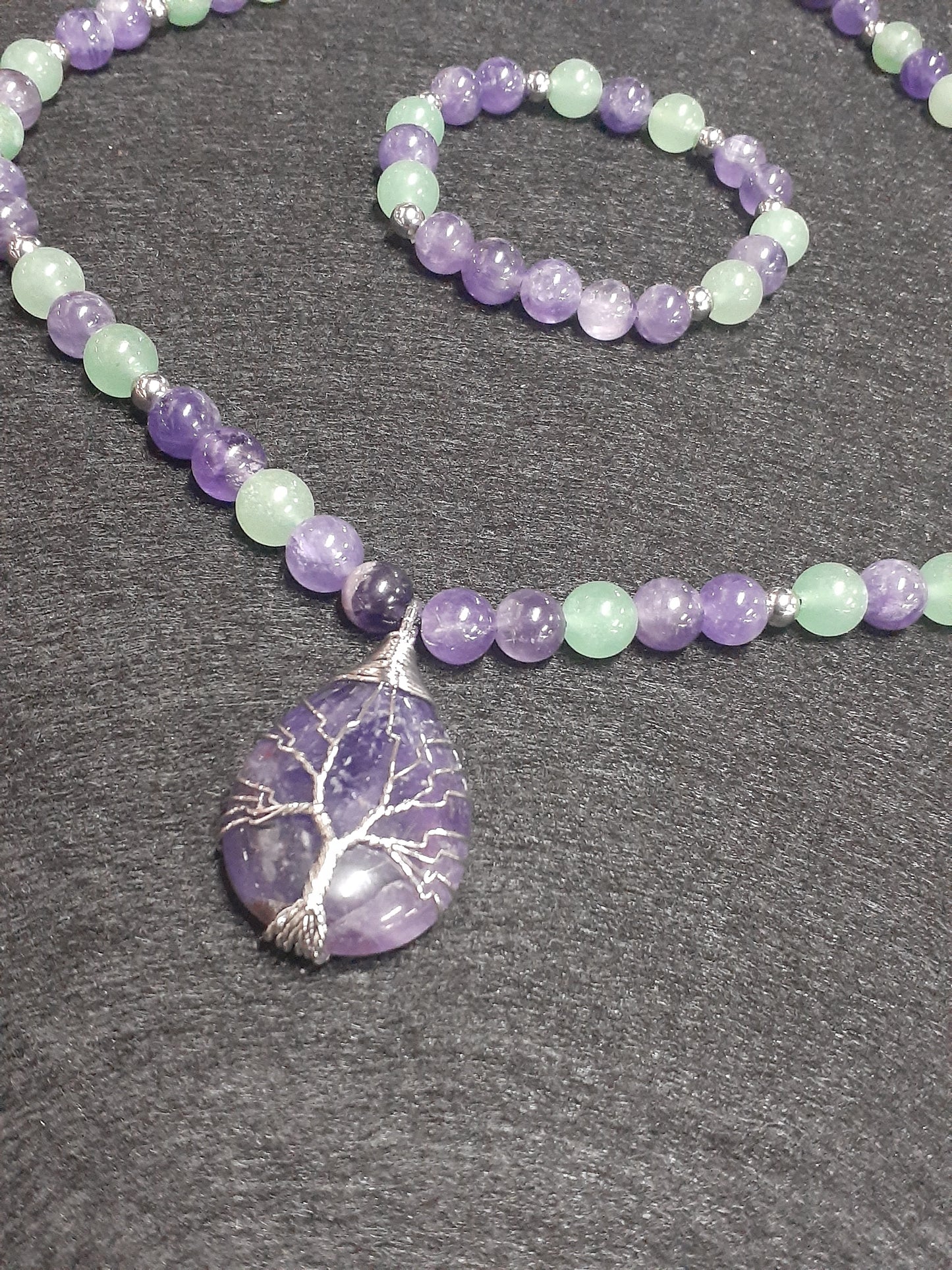 Amethyst Droplet Aventurine Necklace Set 10in