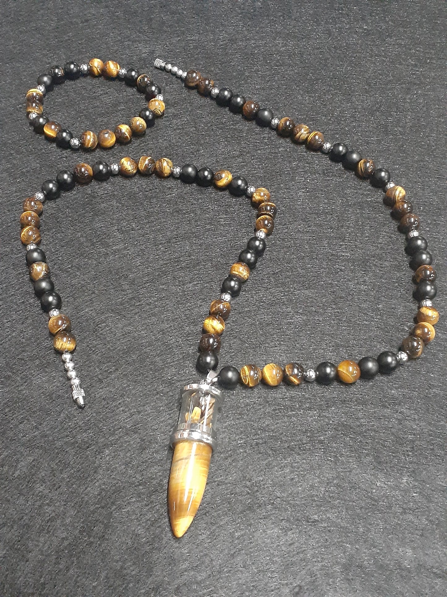 Tiger Eye Bullet Onyx Necklace Set 12in *DISCOUNTED*