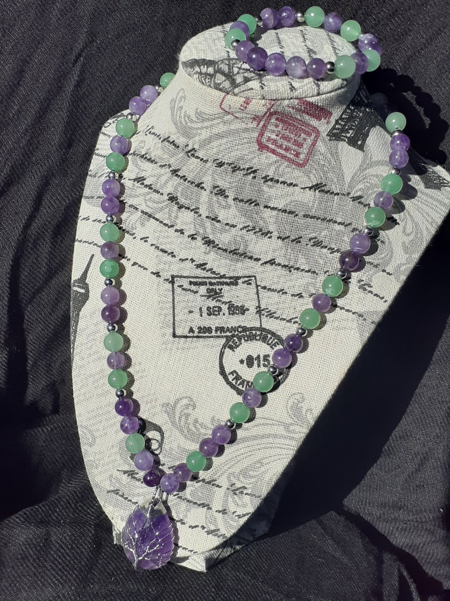 Amethyst Droplet Aventurine Necklace Set 10in