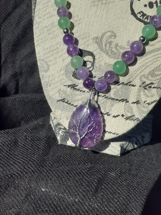 Amethyst Droplet Aventurine Necklace Set 10in