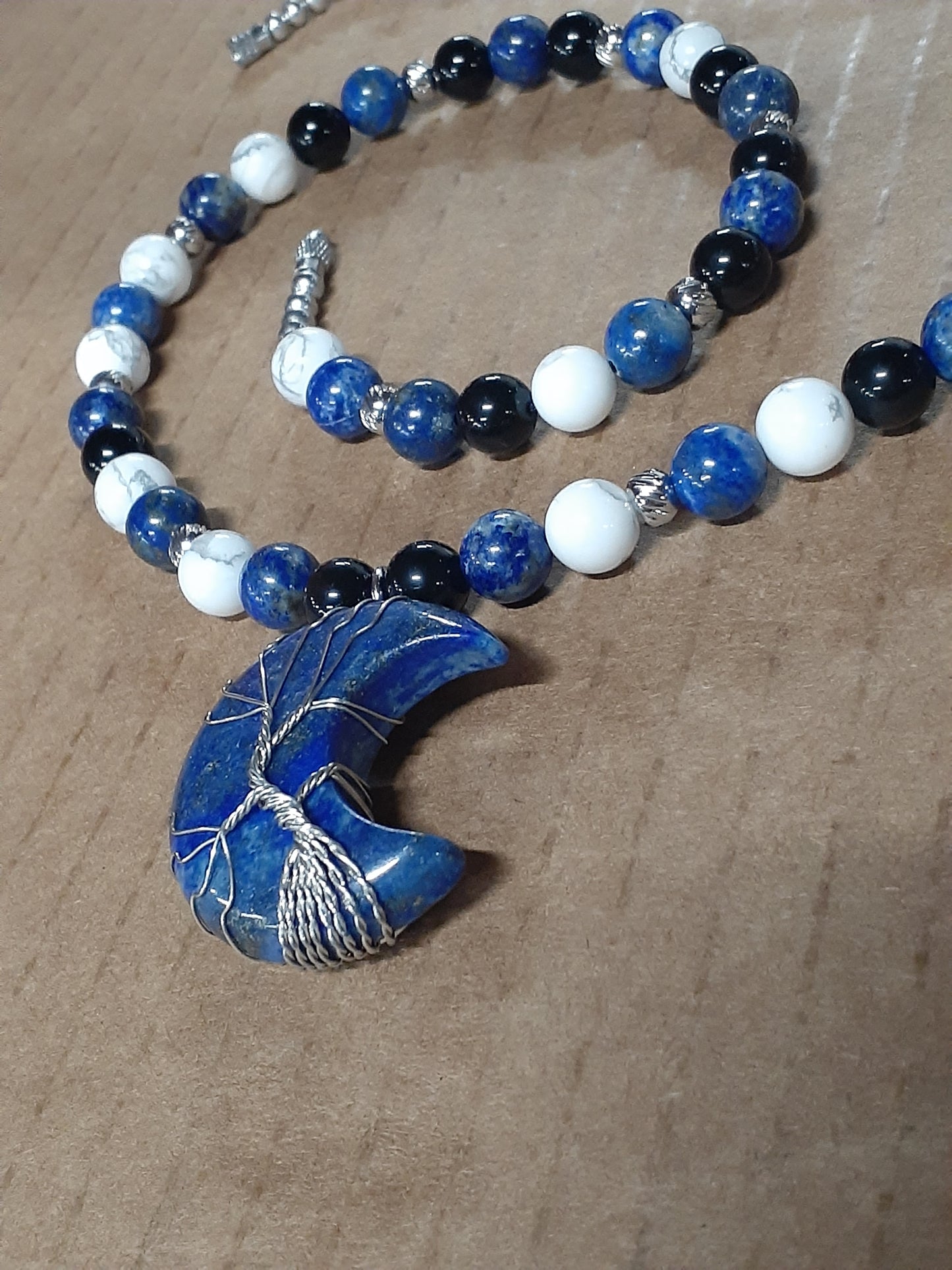 Lapis Moon Necklace Set 12in