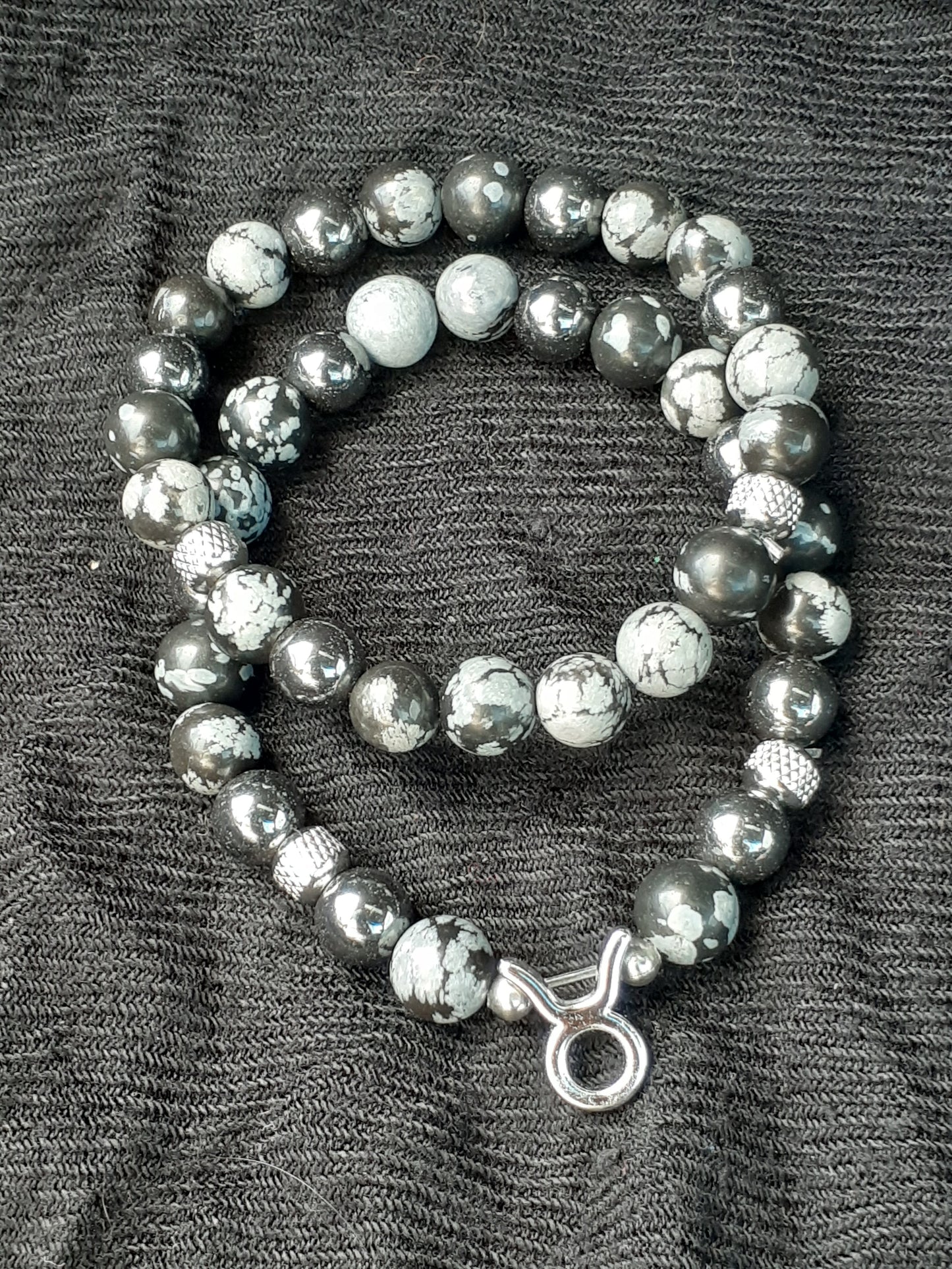 Hematite Snowflake Taurus Stretch Bracelet Set