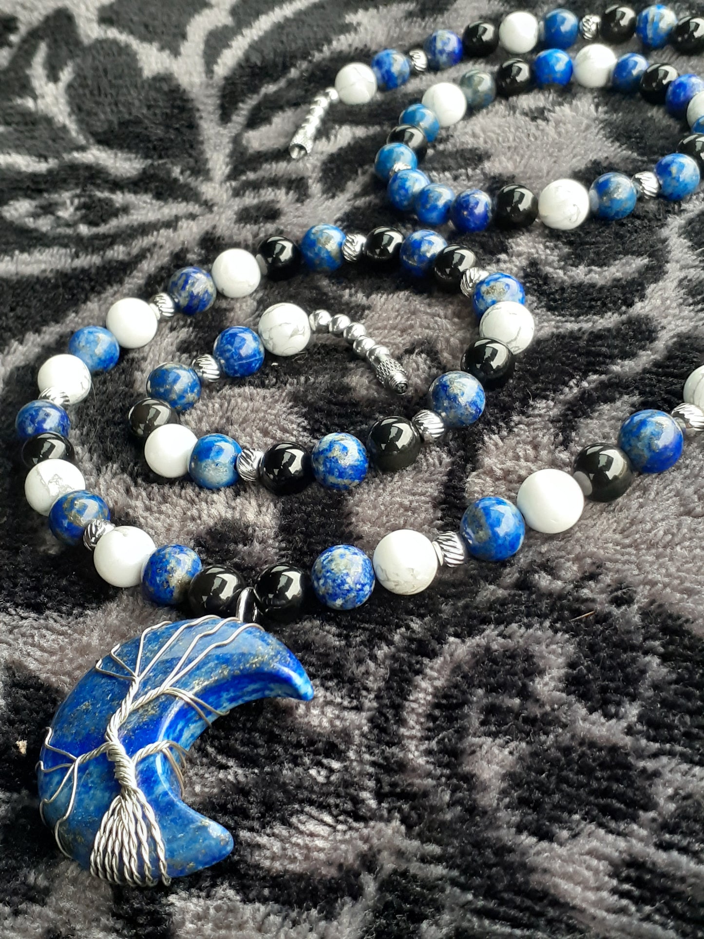 Lapis Moon Necklace Set 12in