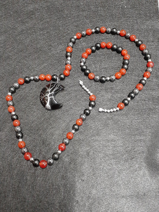 Agate Moon Onyx Necklace Set 12in