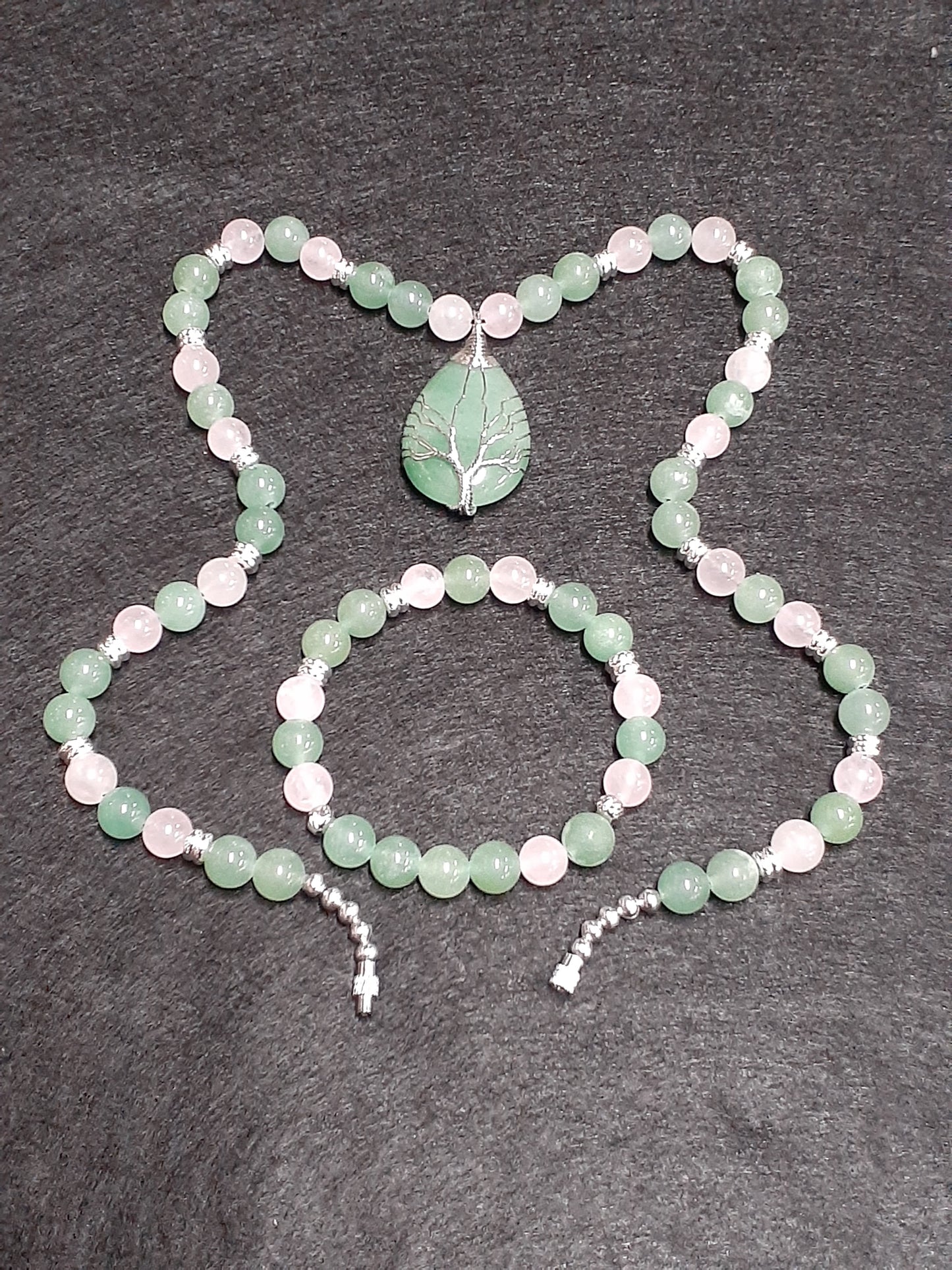 Aventurine Drop Rose Necklace Set 10in