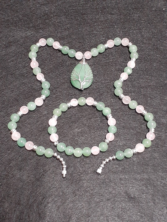 Aventurine Drop Rose Necklace Set 10in