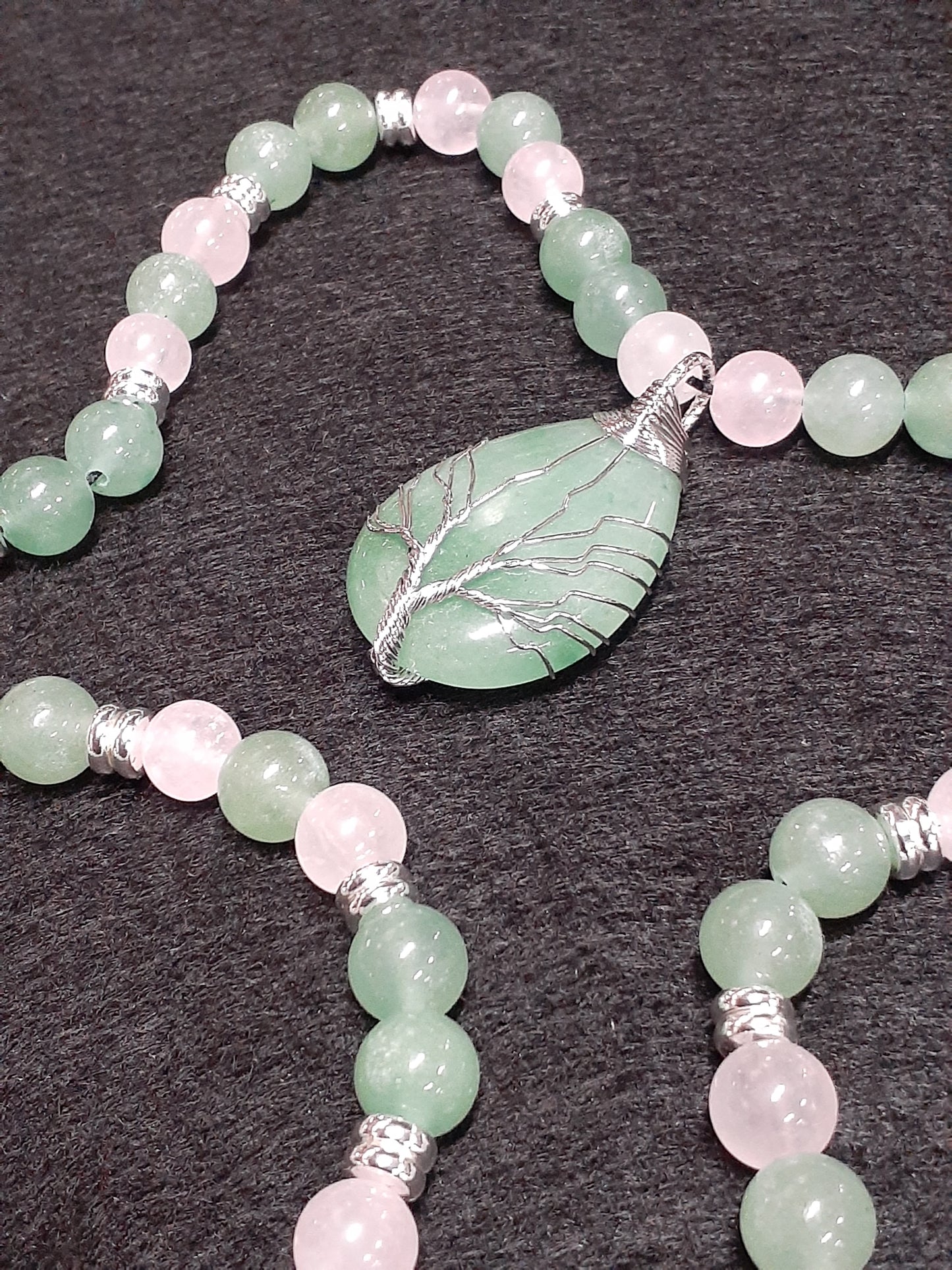 Aventurine Drop Rose Necklace Set 10in