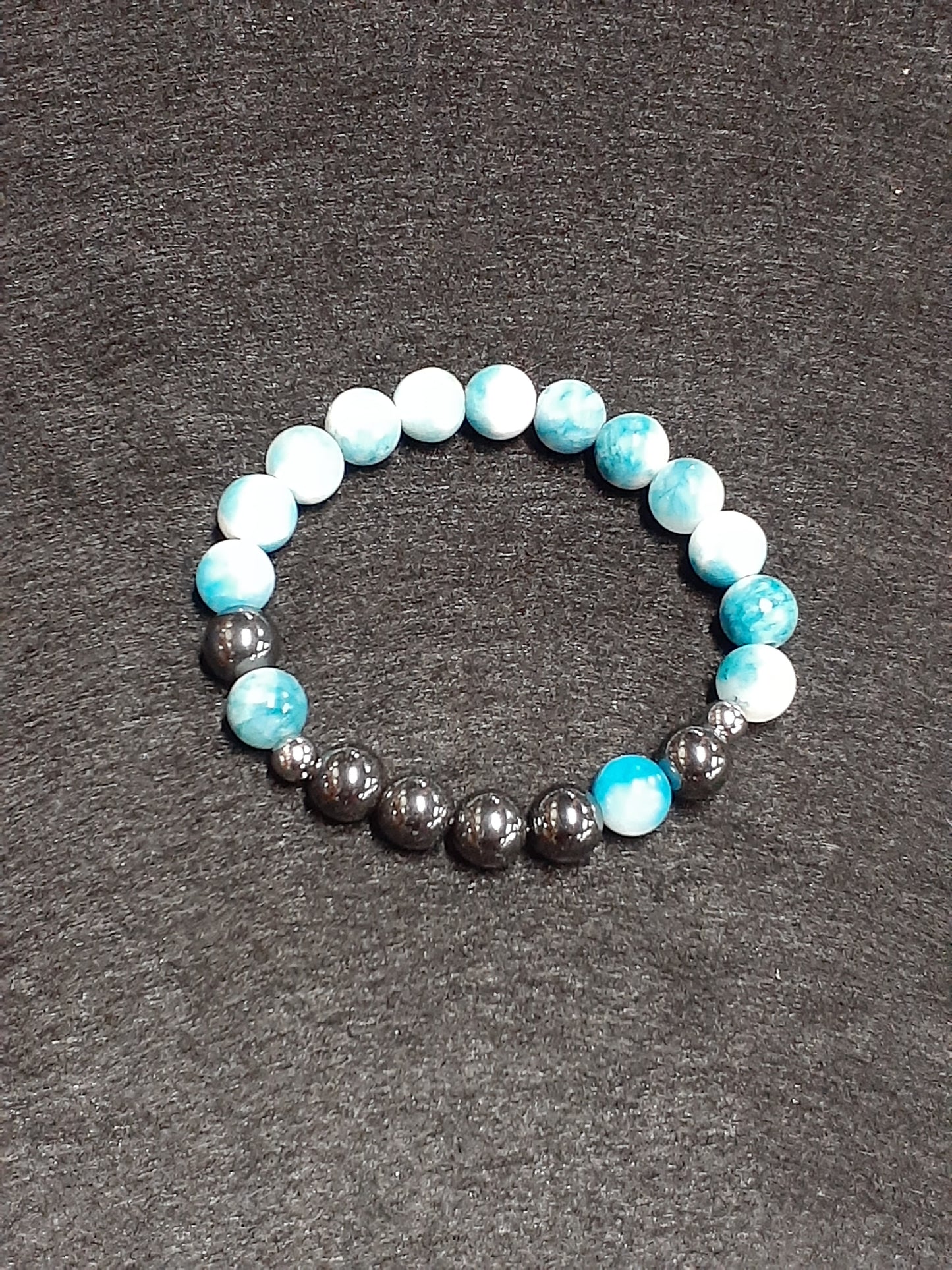 Blue Jade and Hematite Stretch Bracelet