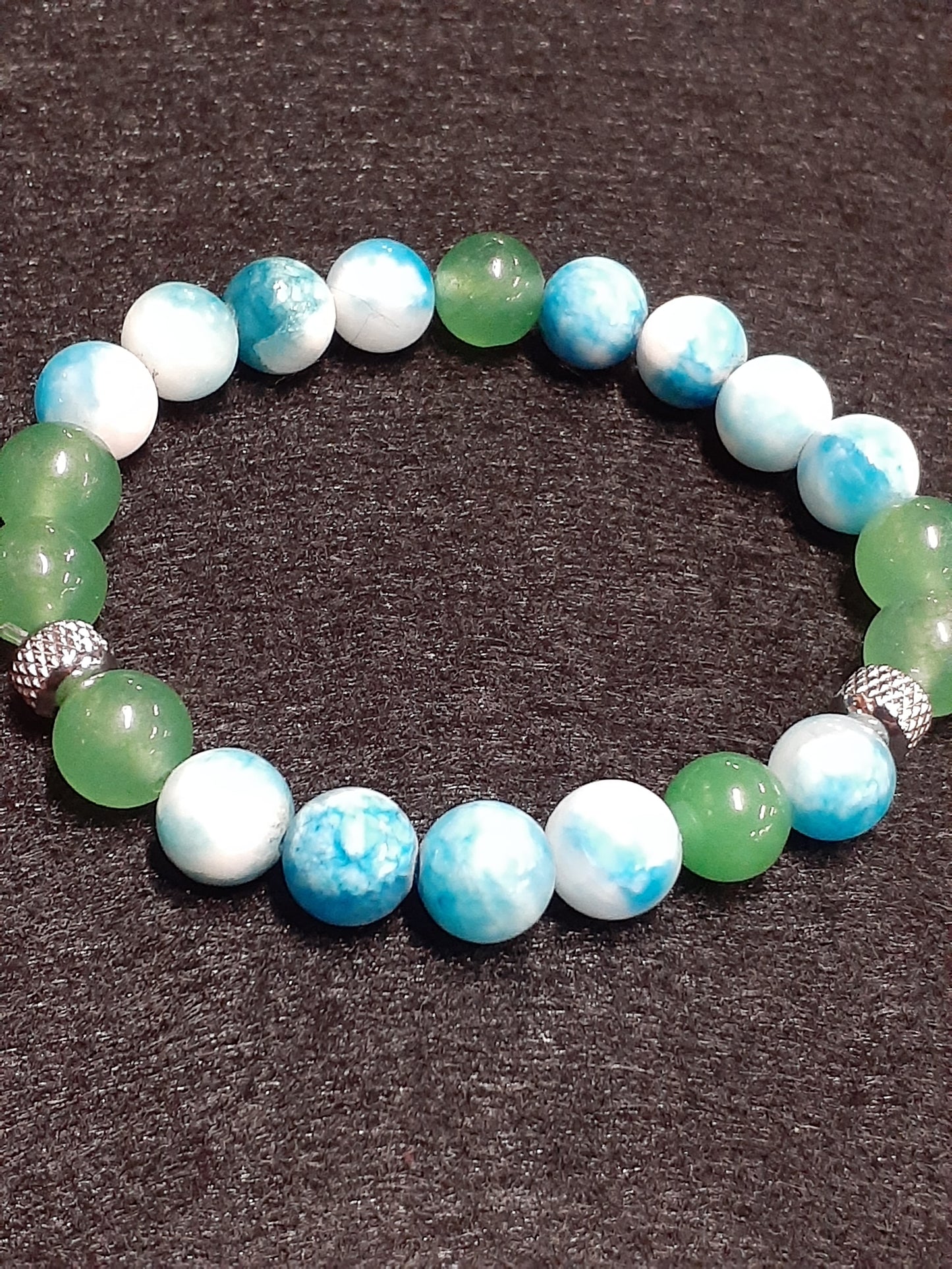 Green Agate and Blue Jade Stretch Bracelet