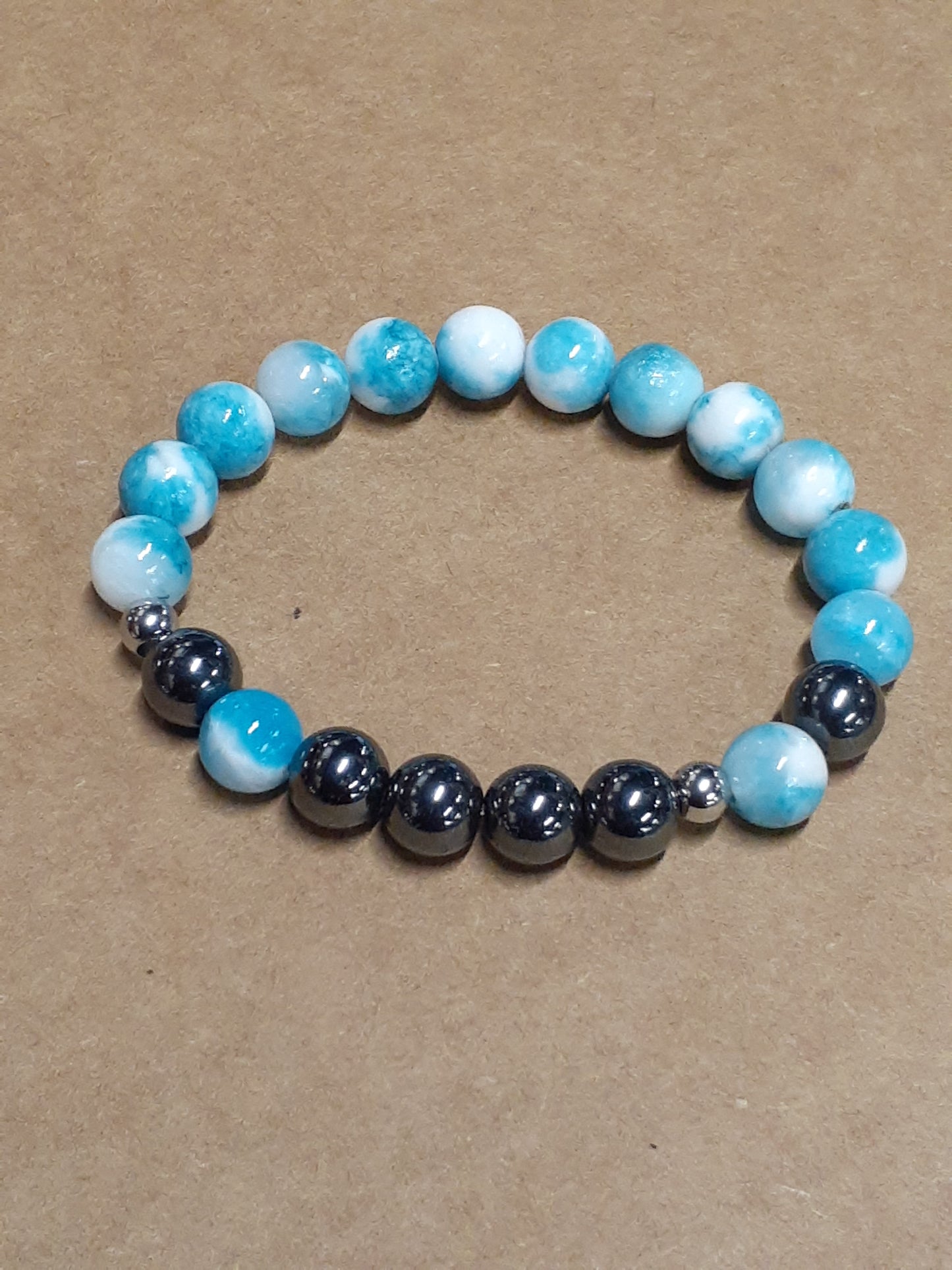 Blue Jade and Hematite Stretch Bracelet