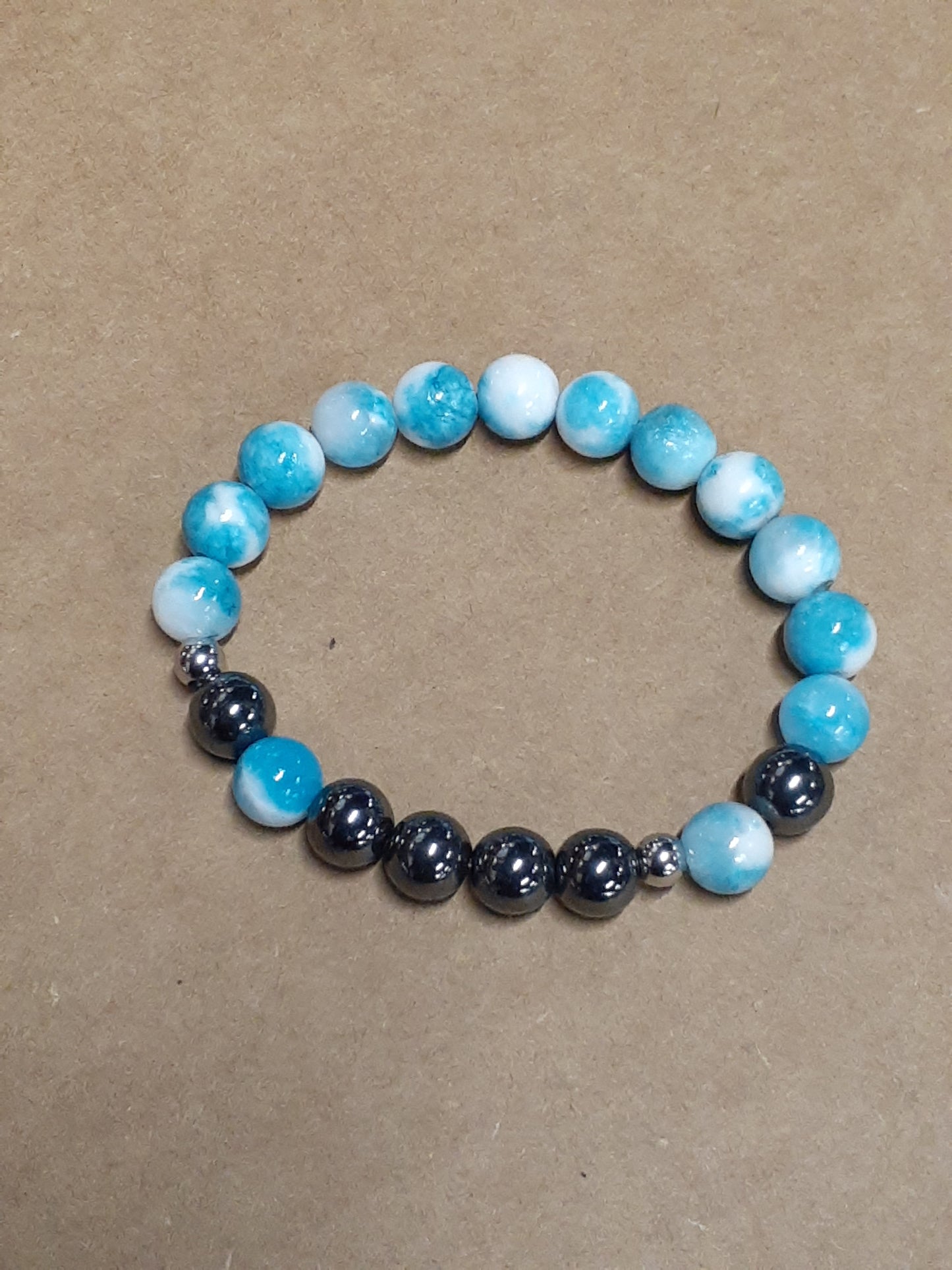 Blue Jade and Hematite Stretch Bracelet