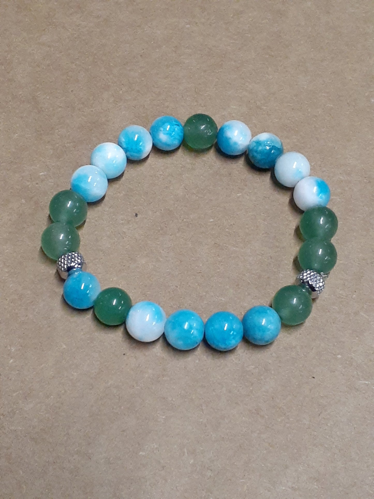 Green Agate and Blue Jade Stretch Bracelet