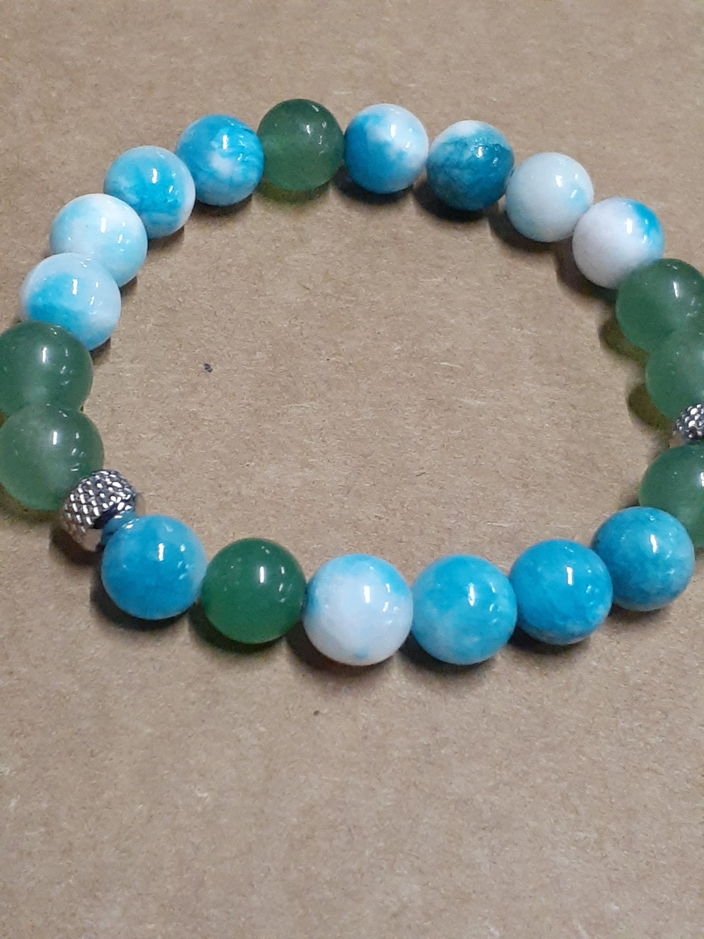 Green Agate and Blue Jade Stretch Bracelet