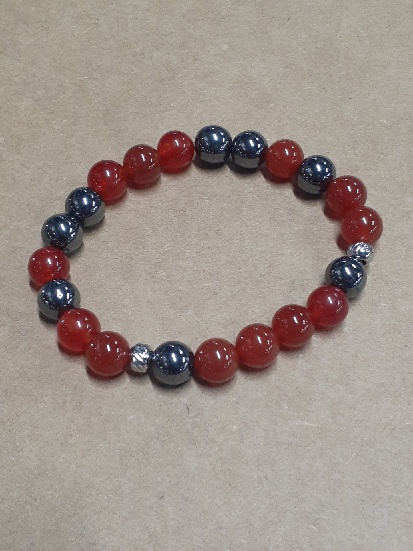 Red Agate and Hematite Stretch Bracelet