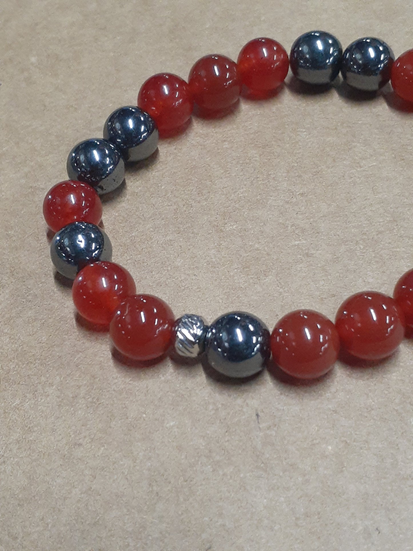 Red Agate and Hematite Stretch Bracelet