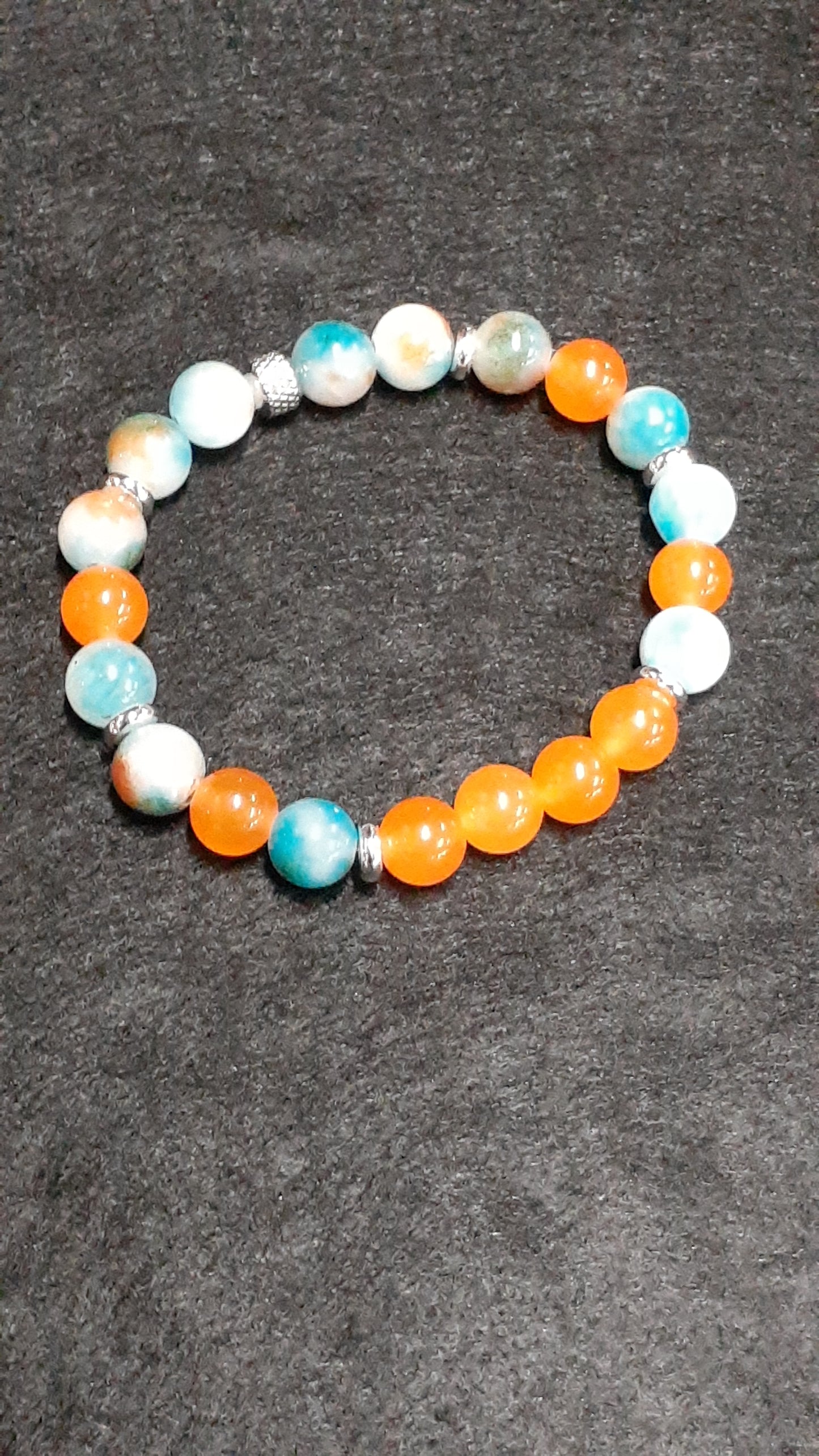 Blue Jade and Orange Agate Stretch Bracelet