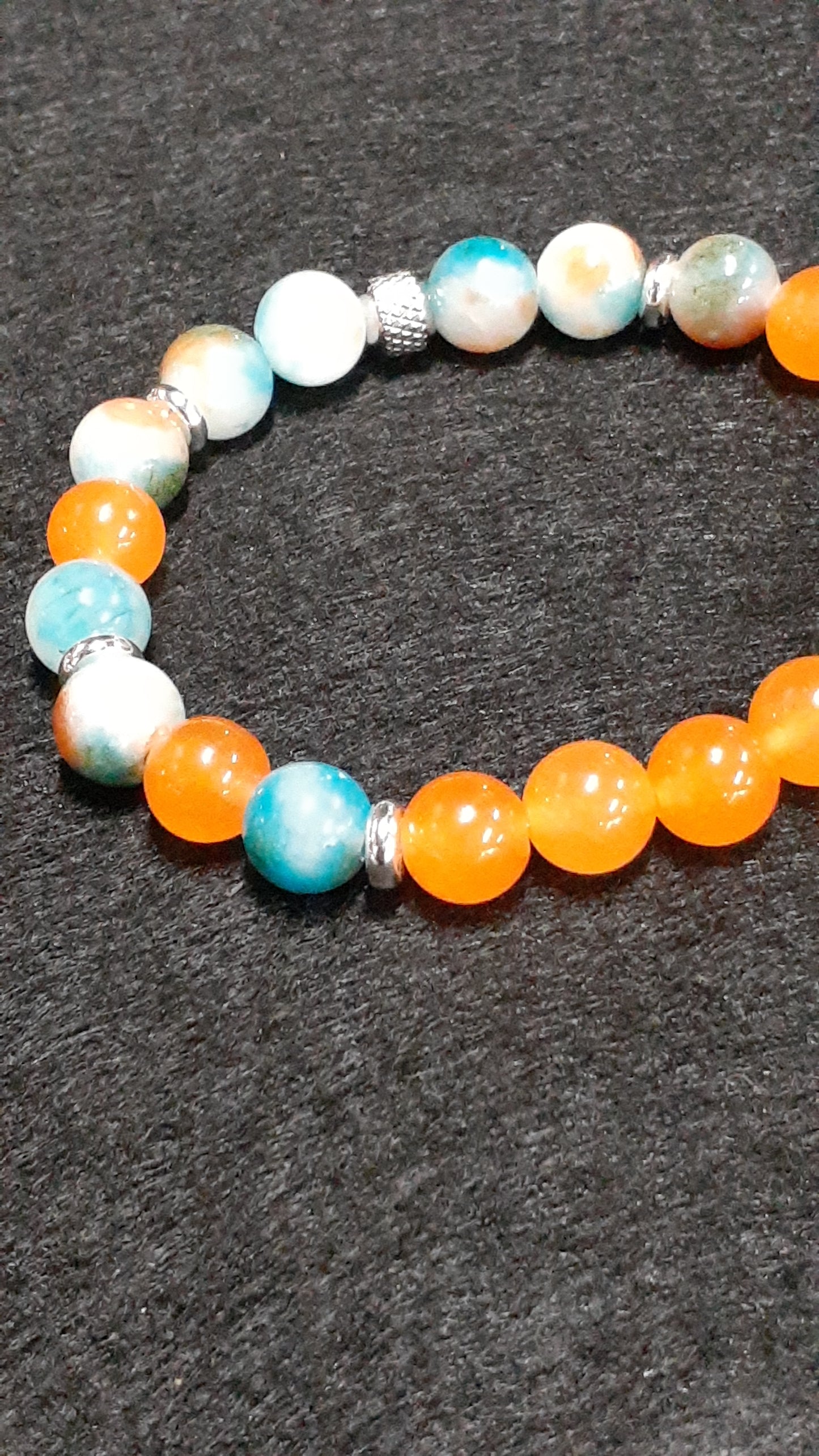 Blue Jade and Orange Agate Stretch Bracelet