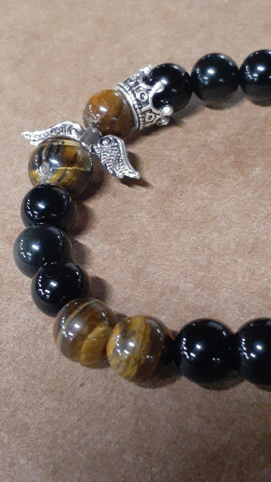 Tiger Eye Guardian Stretch Bracelet Obsidian