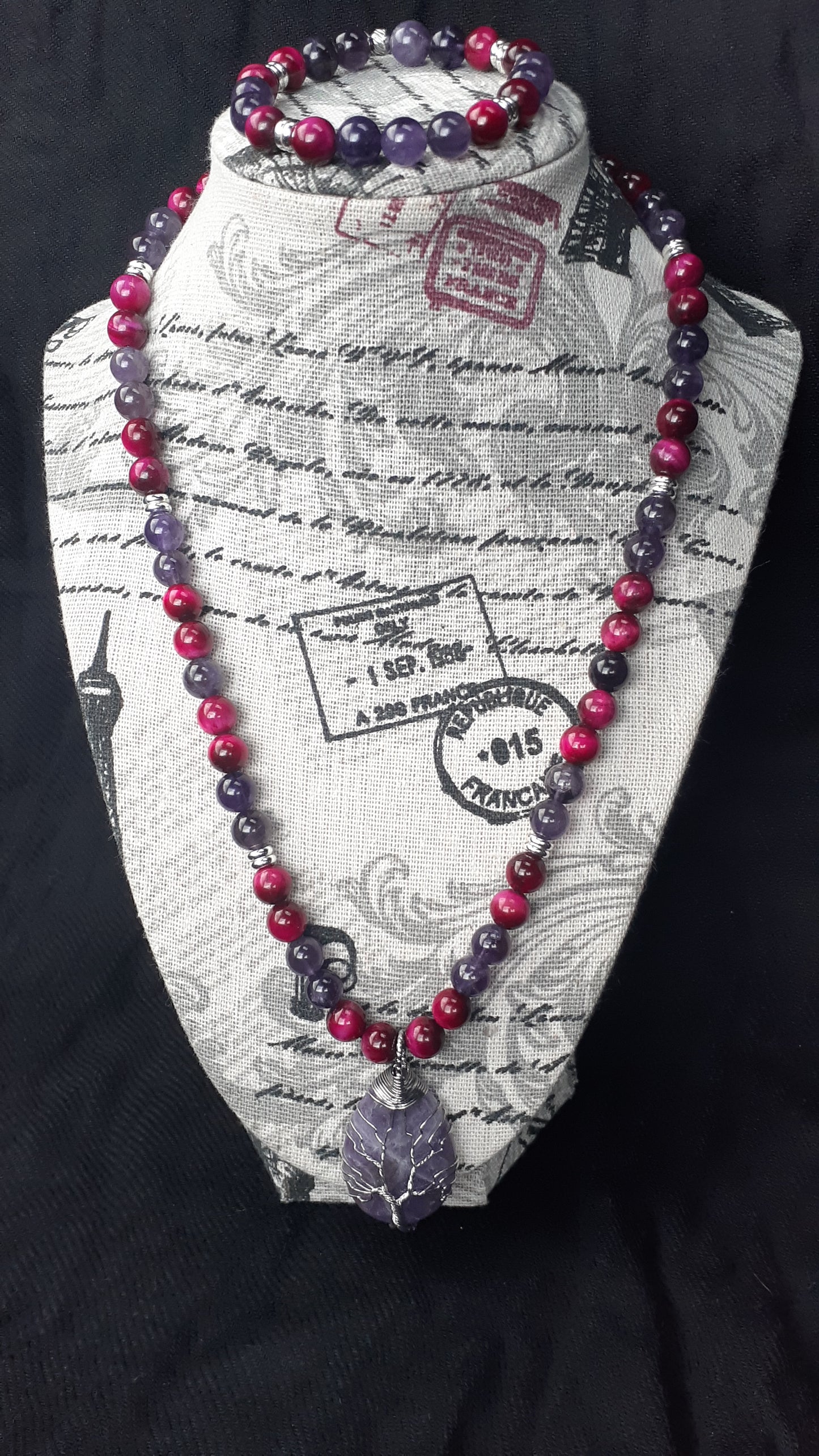 Amethyst Droplet Magenta Necklace Set 10in