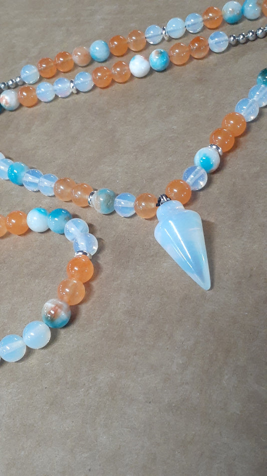 Opal Arrowhead Blueorange Jade Necklace Set 10in with KIDS Bracelet